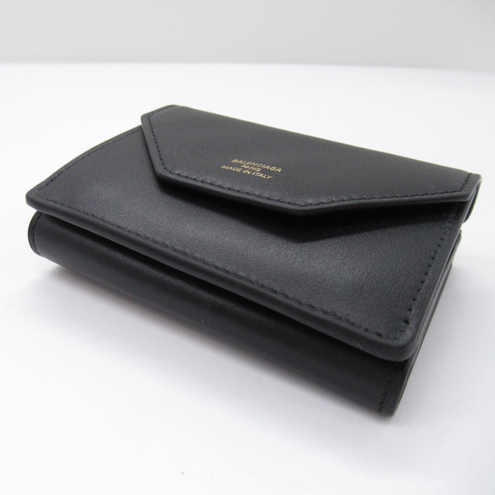 Balenciaga Leather Trifold Wallet Black