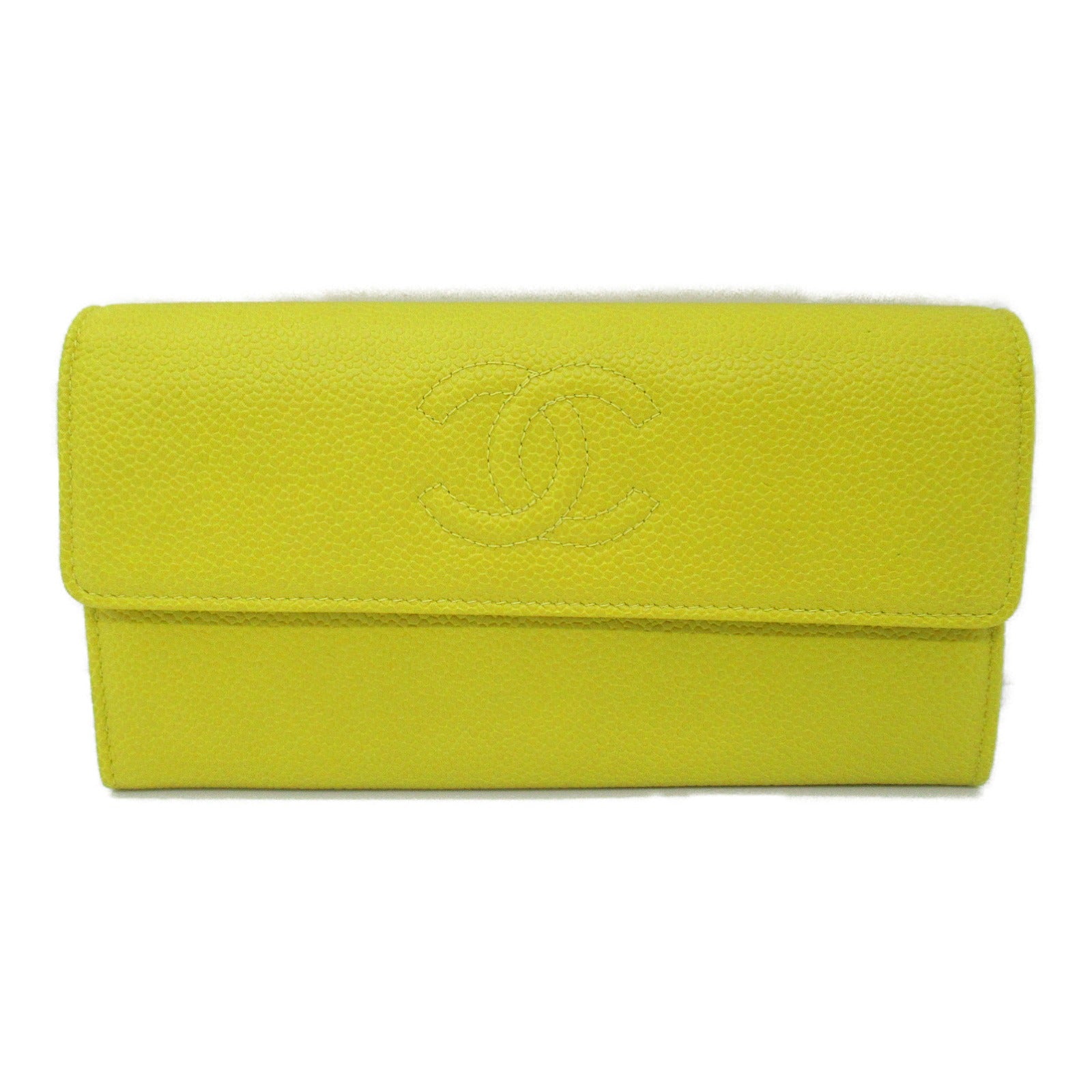 Chanel Caviar Skin Bifold Long Wallet Yellow