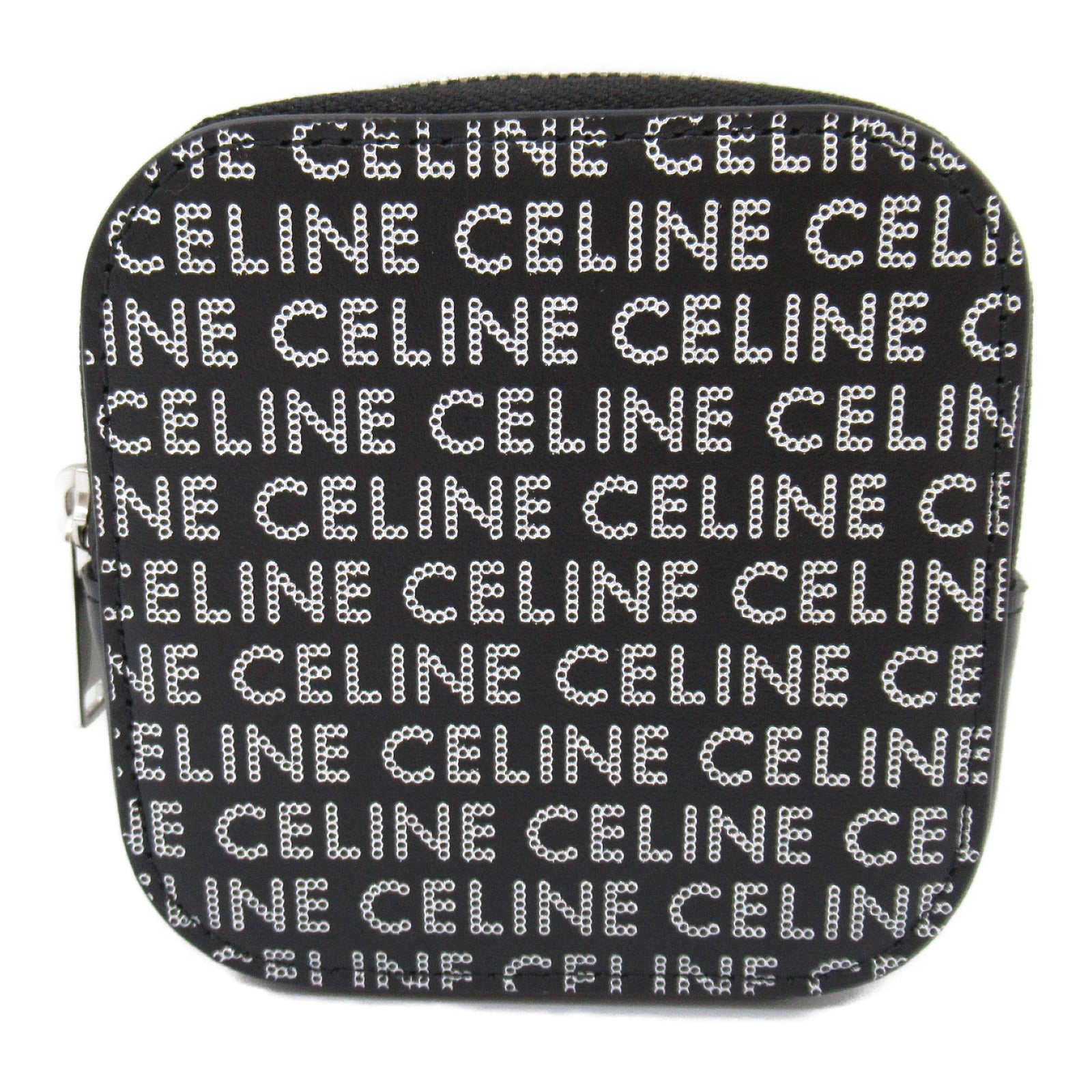 Celine Leather Coin Case Black Silver