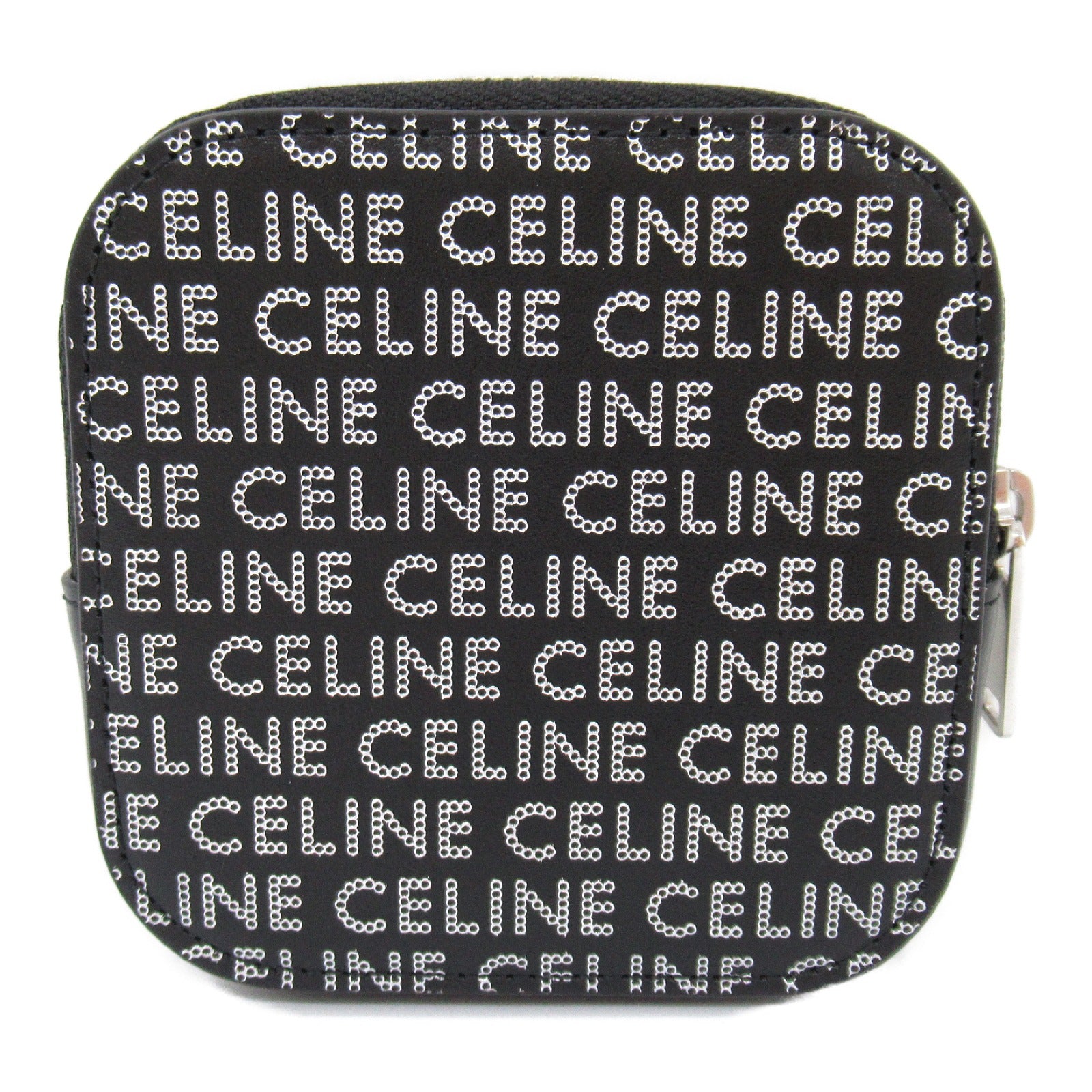 Celine Leather Coin Case Black Silver