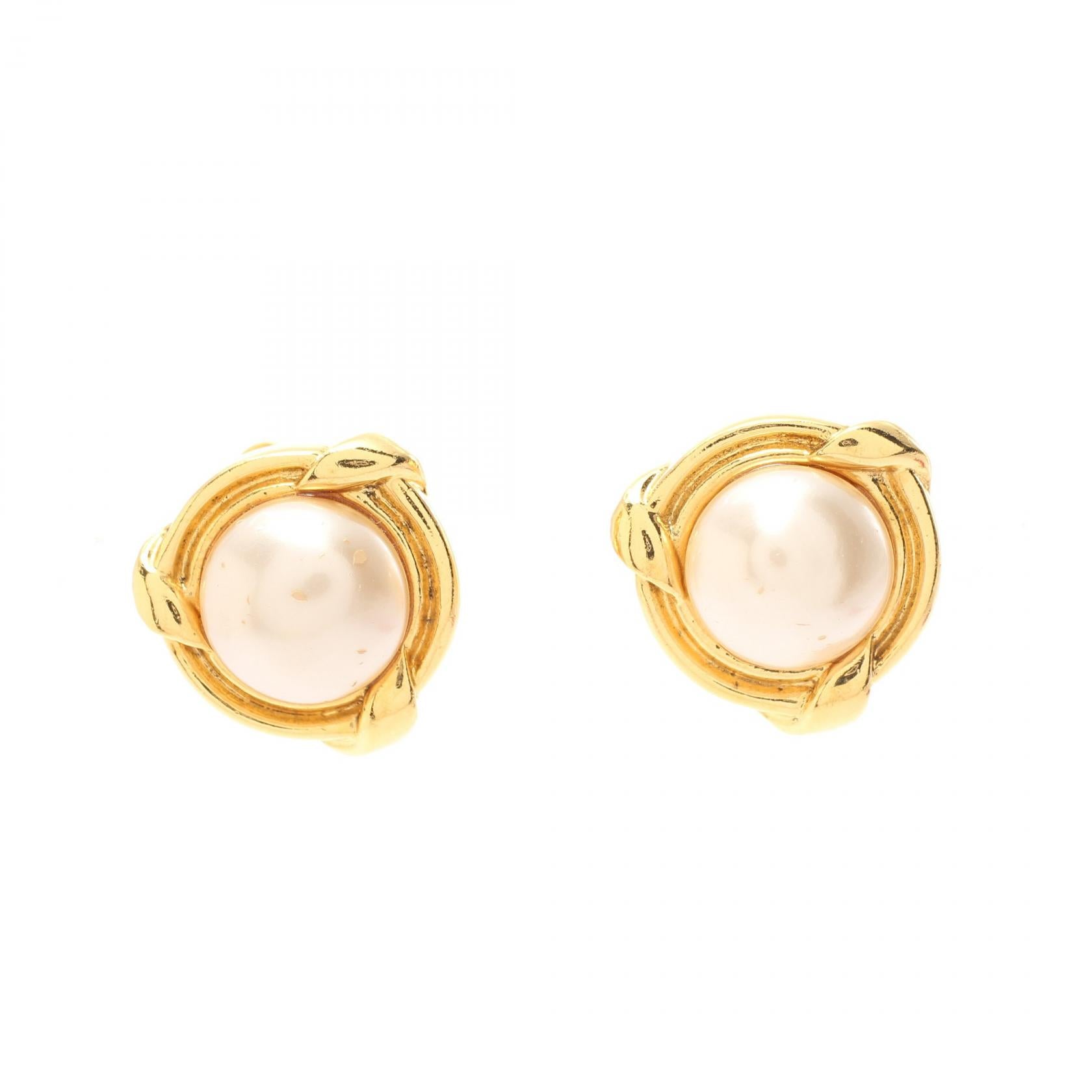 Chanel Gold Plated Faux Pearl Earrings