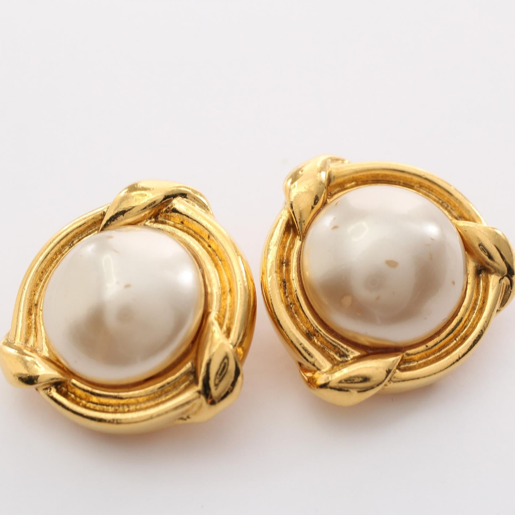 Chanel Gold Plated Faux Pearl Earrings