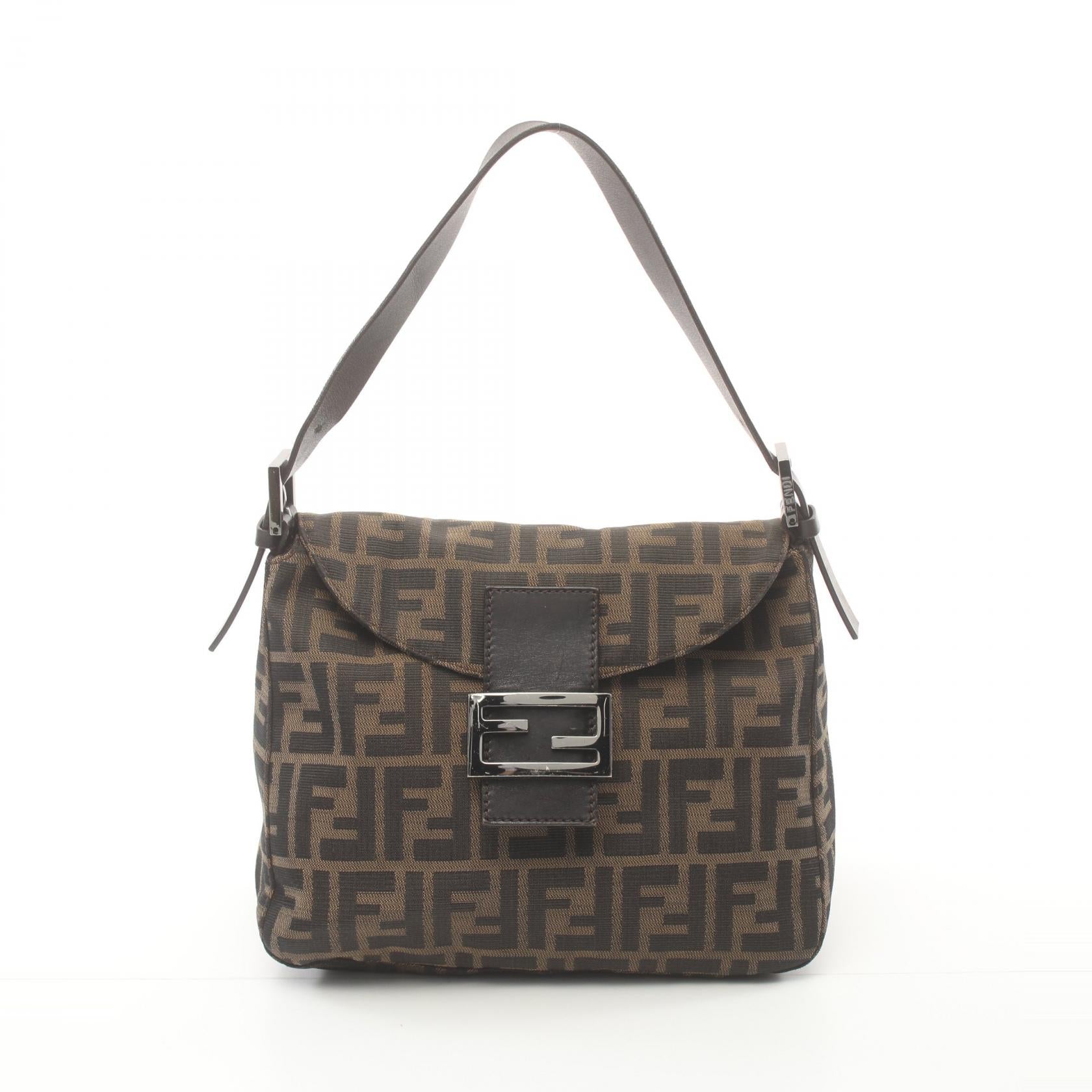 Fendi Mamma Baguette Zucca Canvas Leather Bag