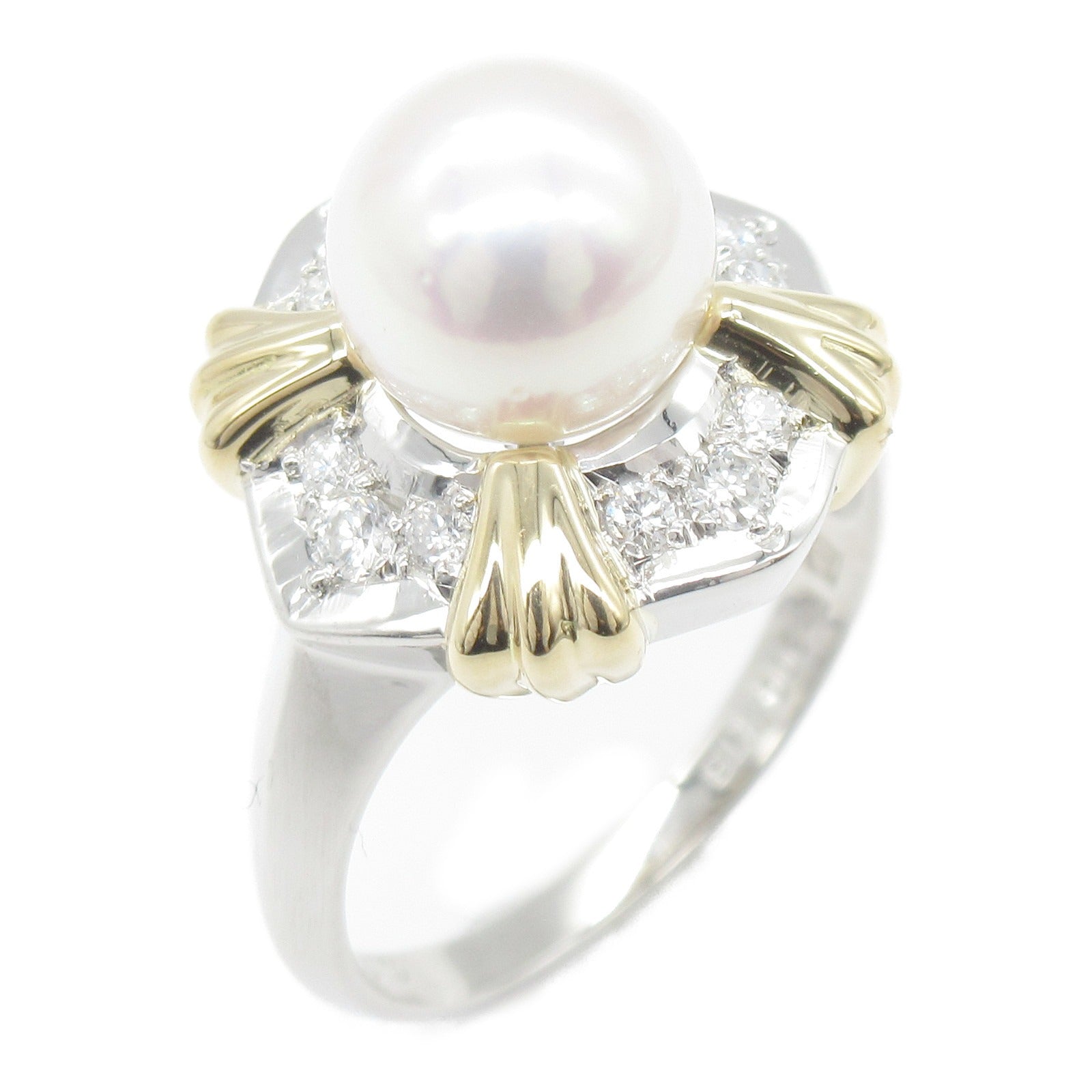 Tasaki Akoya Pearl Diamond Ring K18 YG Pt900