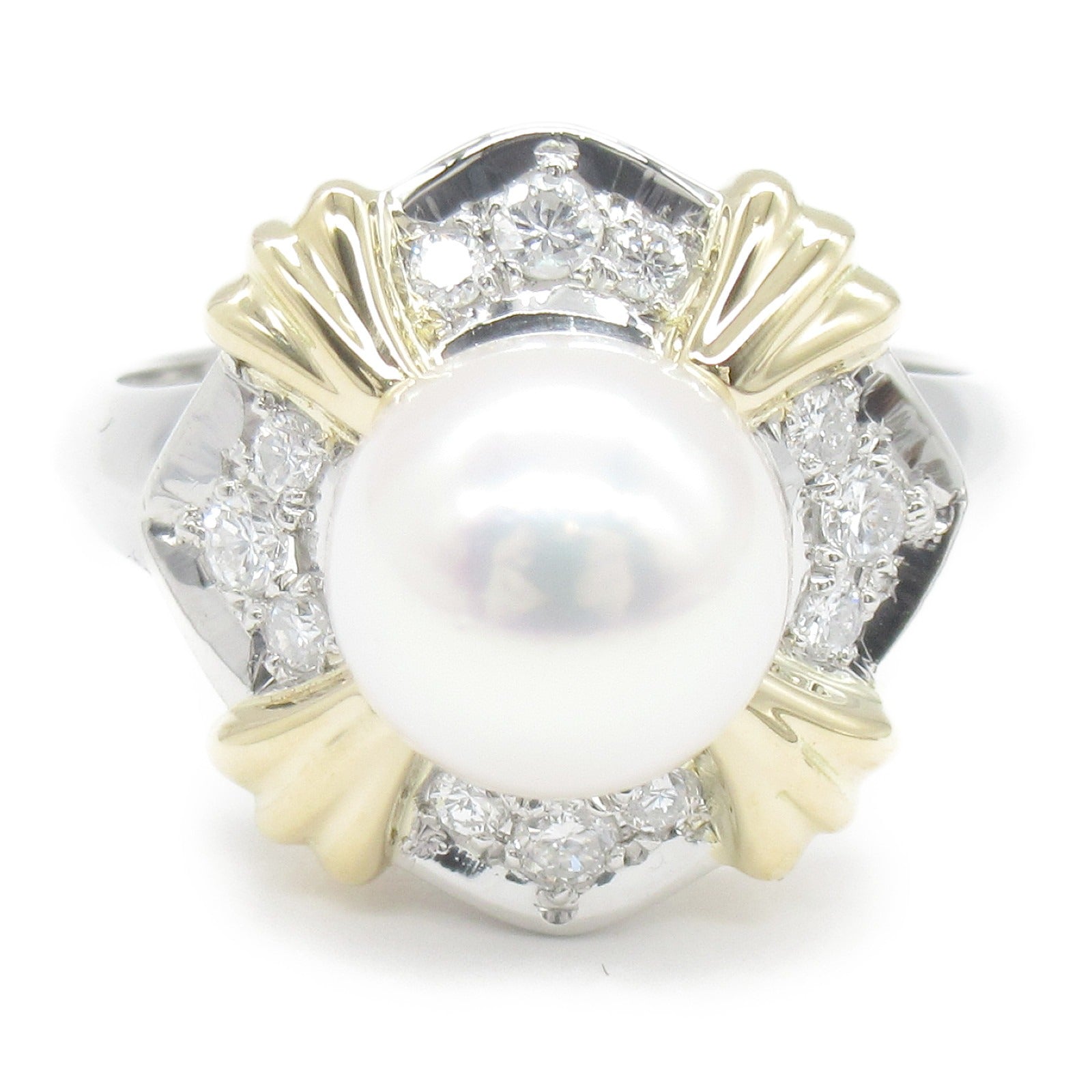 Tasaki Akoya Pearl Diamond Ring K18 YG Pt900