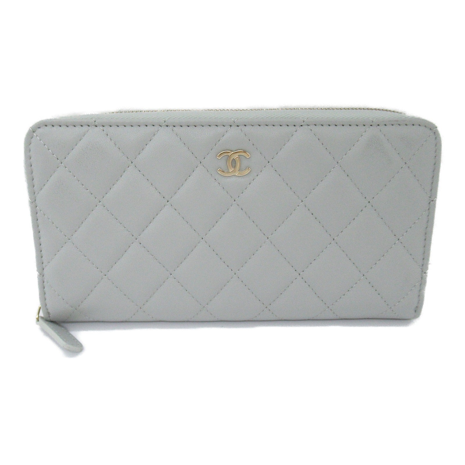 Chanel Matelasse Round Wallet Grey Leather