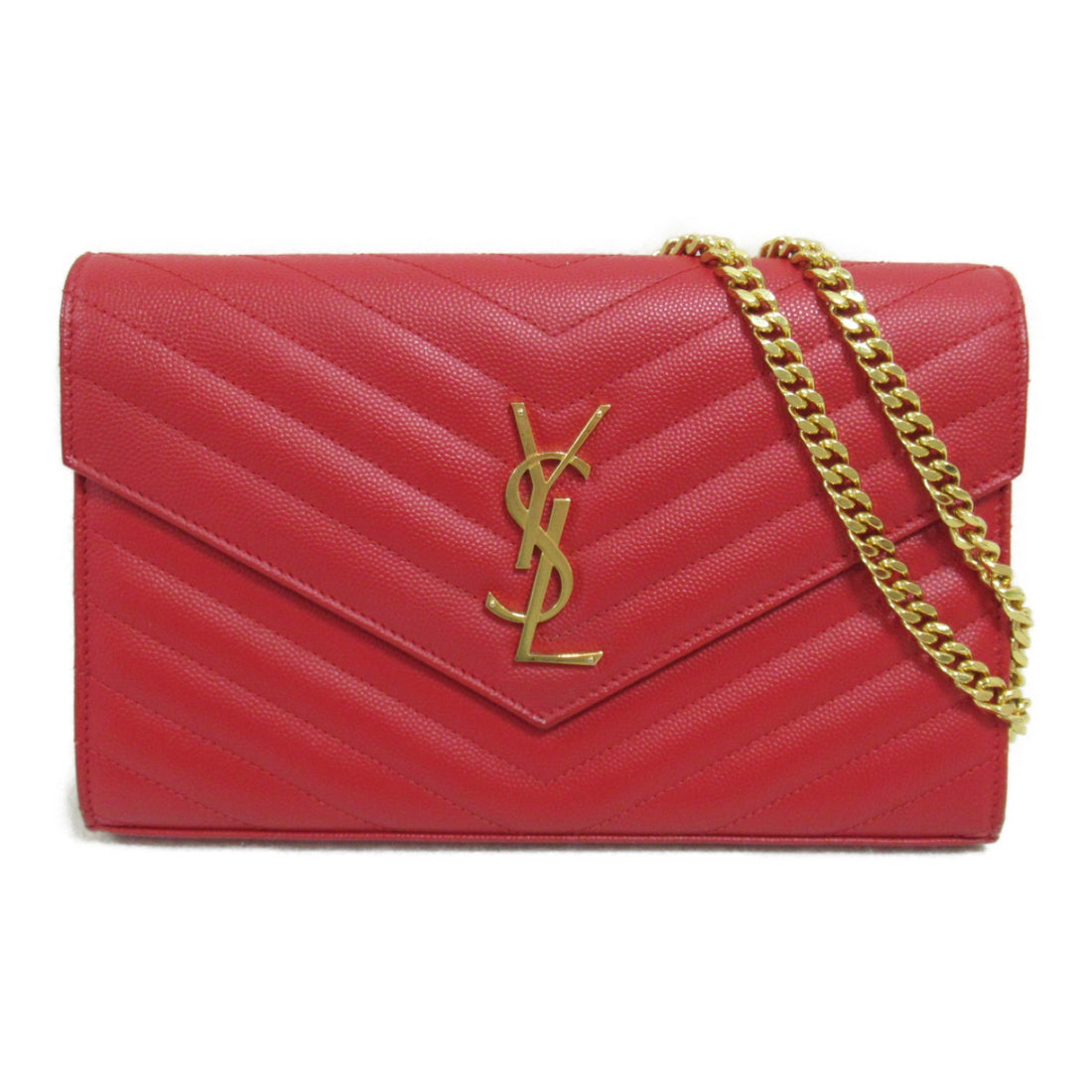 Yves Saint Laurent Chain Shoulder Bag Red Leather