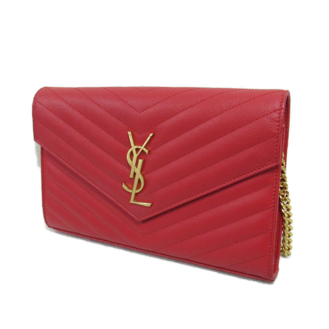 Yves Saint Laurent Chain Shoulder Bag Red Leather