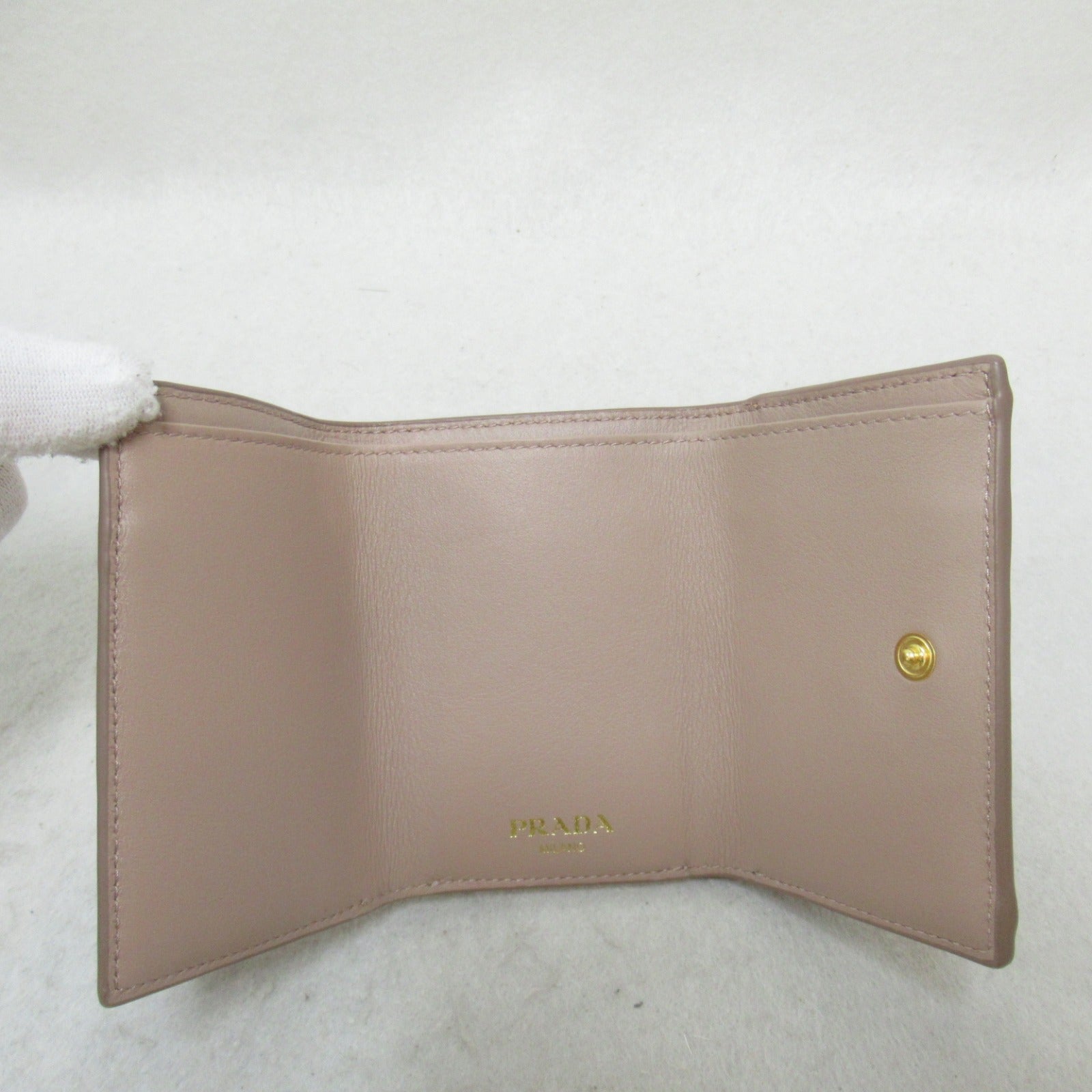 Prada Saffiano Leather Trifold Wallet Beige