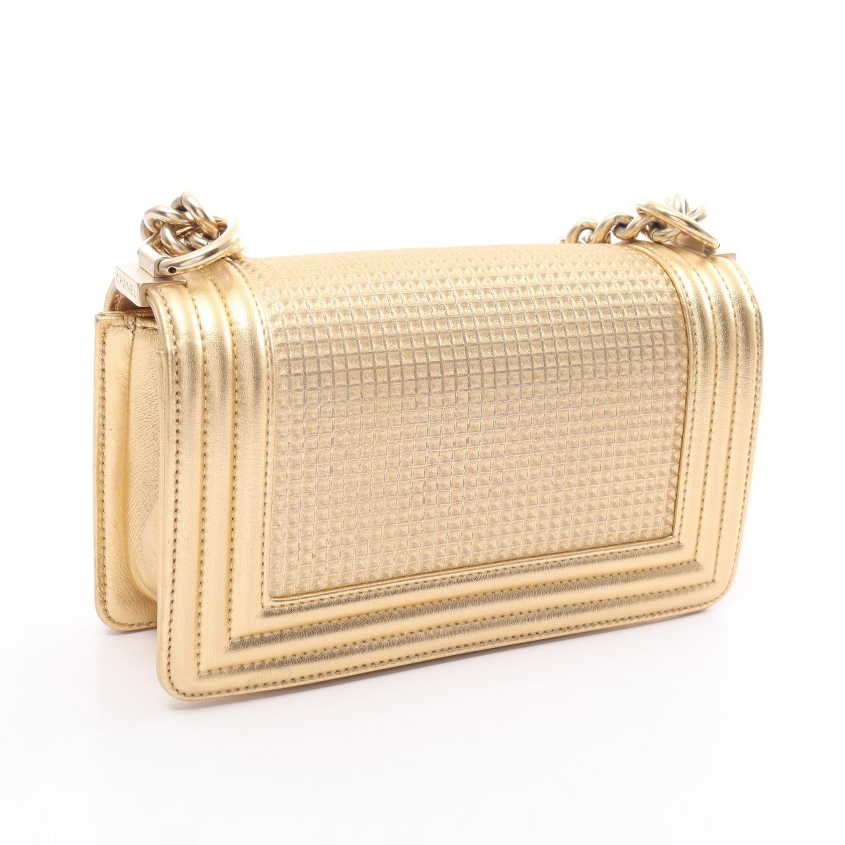 Chanel Boy Leather Shoulder Bag Gold/Red