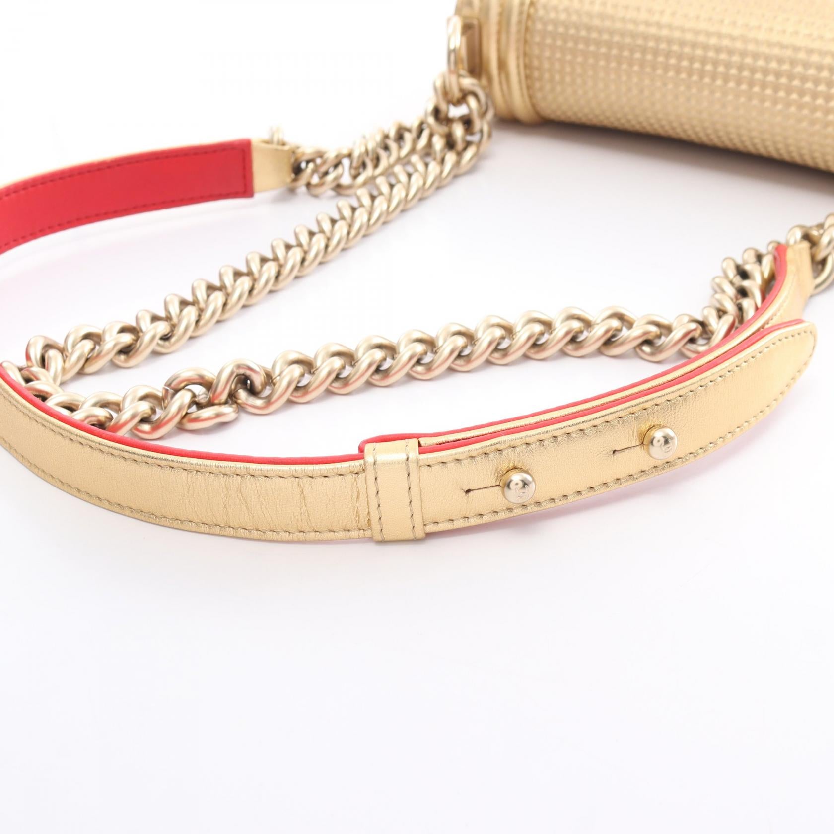 Chanel Boy Leather Shoulder Bag Gold/Red