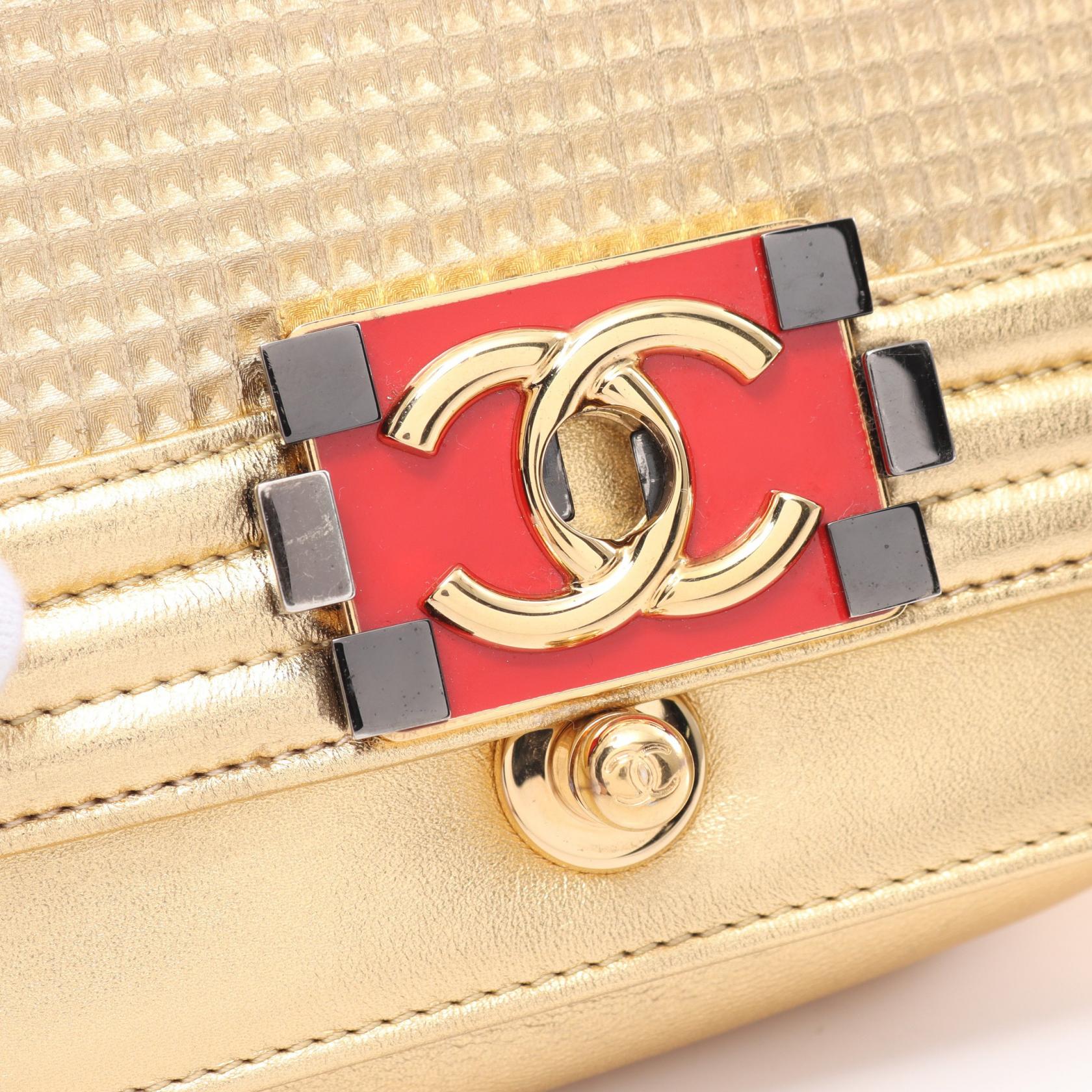 Chanel Boy Leather Shoulder Bag Gold/Red