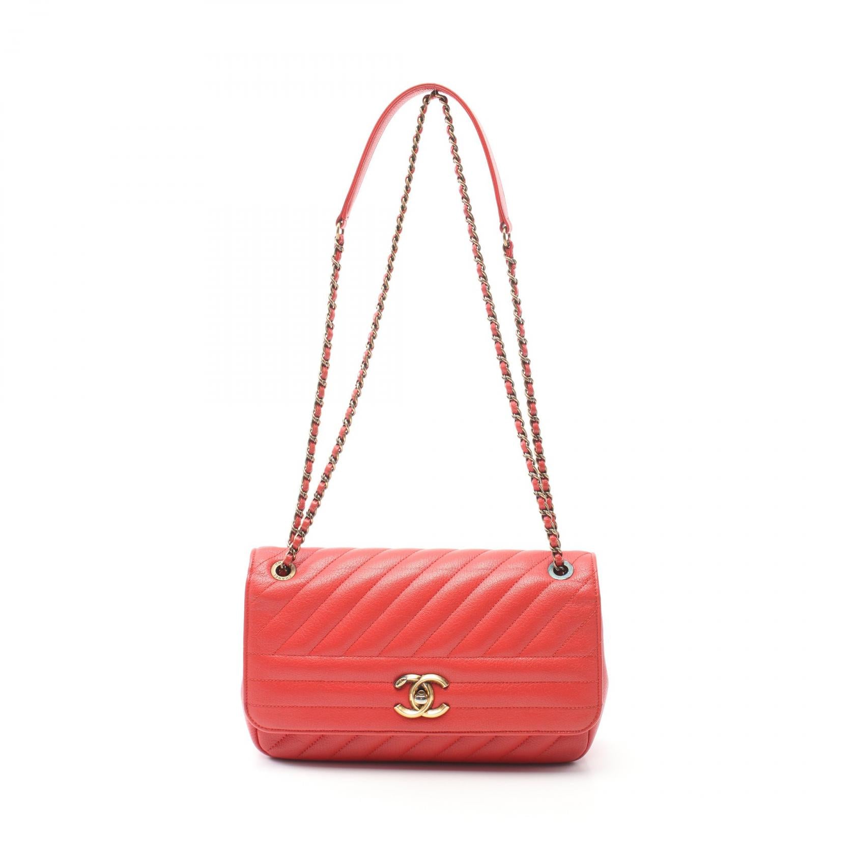 Chanel Leather Coco Mark Shoulder Bag Red