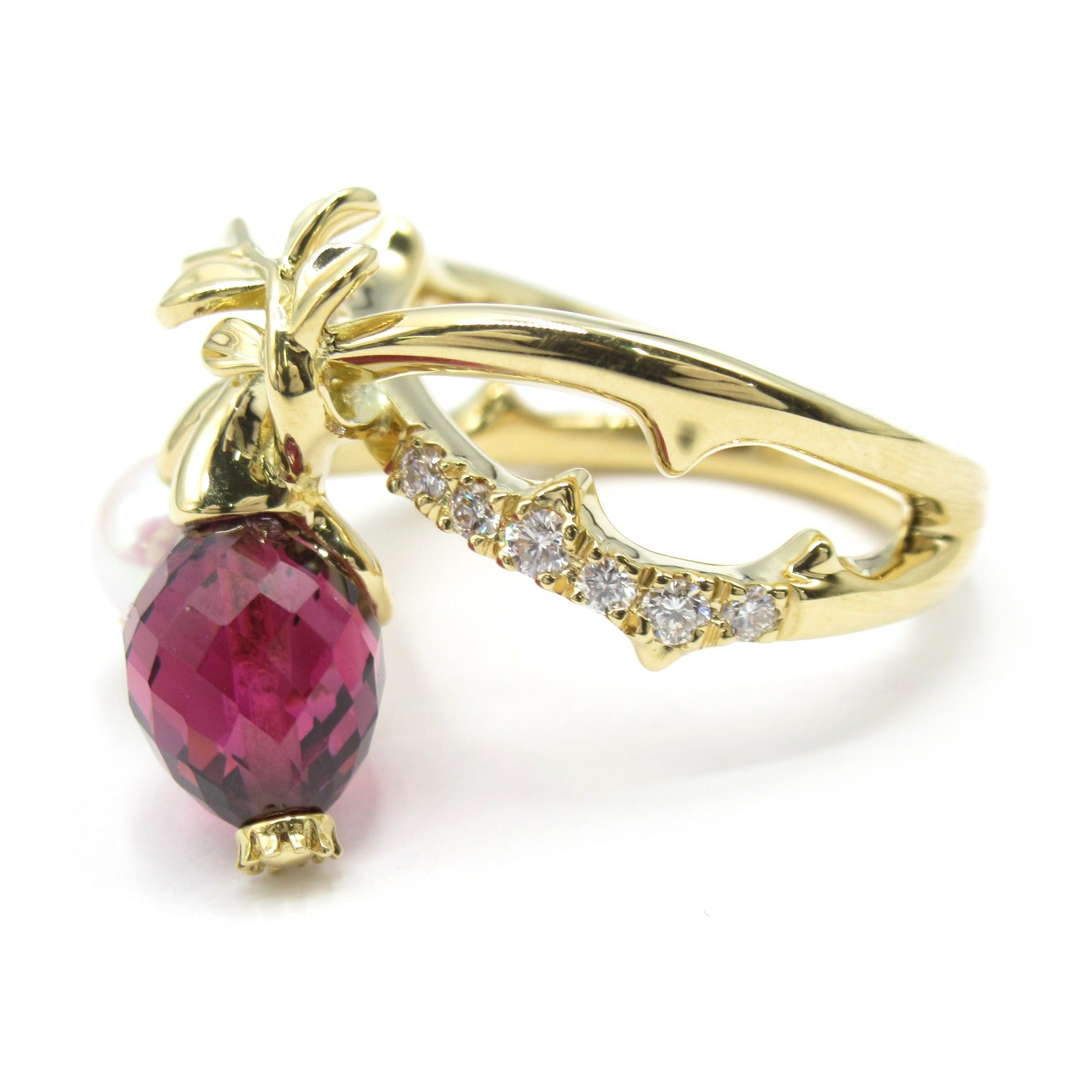 Mikimoto K18 Yellow Gold Pearl Garnet Diamond Ring