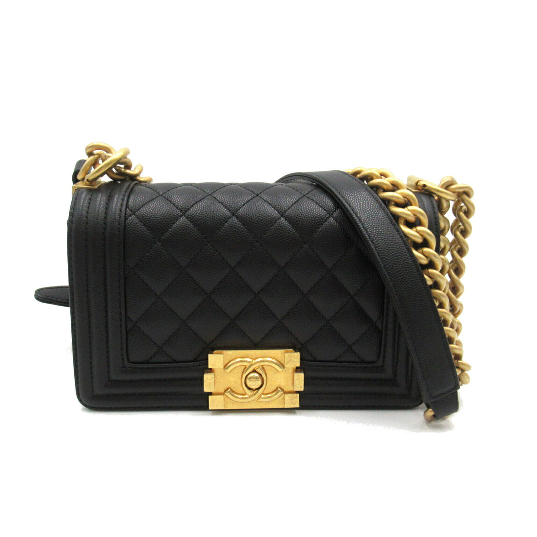 Chanel Boy Caviar Skin Shoulder Bag Black