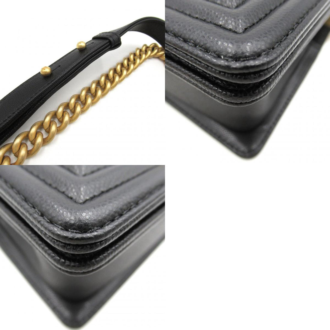 Chanel Boy Caviar Skin Shoulder Bag Black