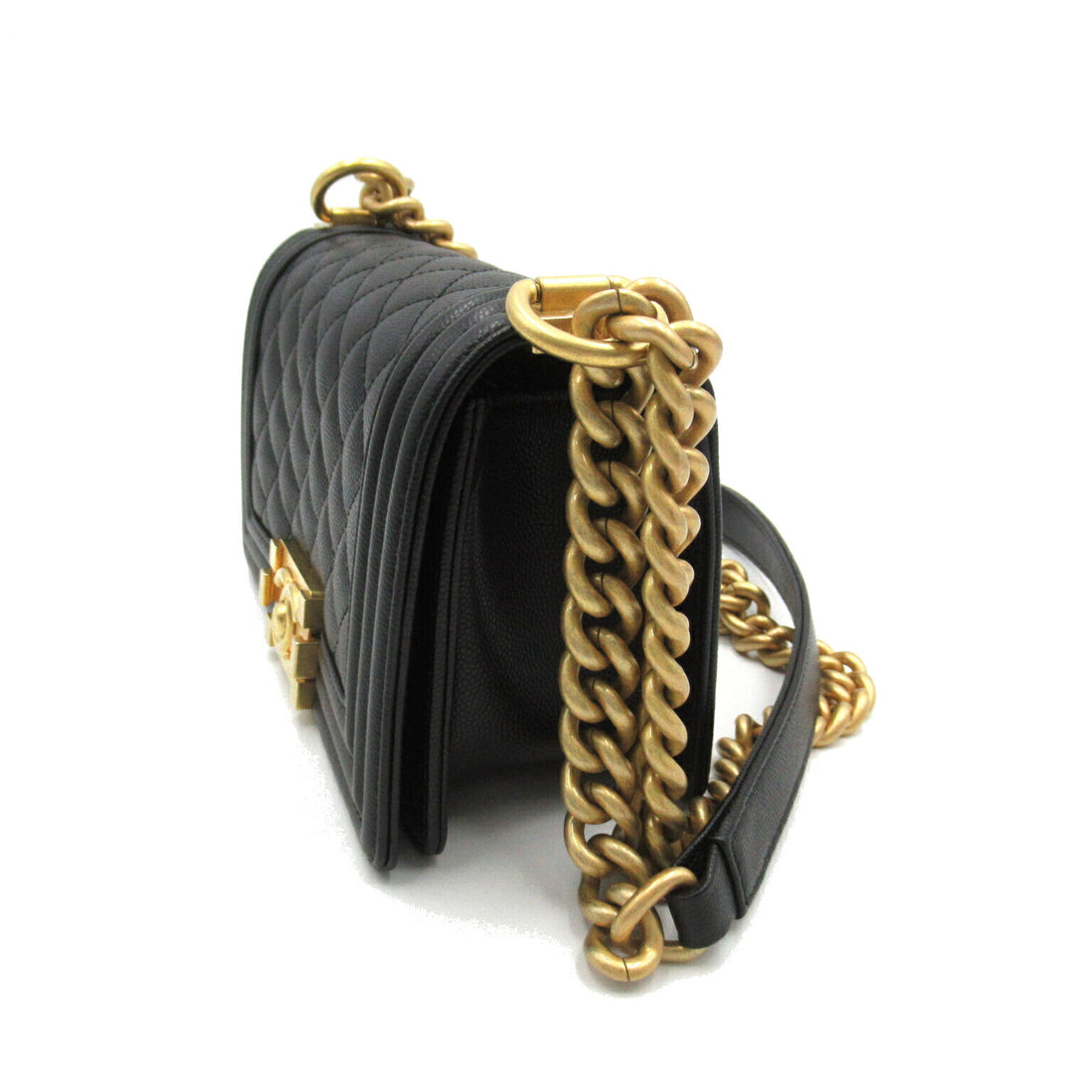 Chanel Boy Caviar Skin Shoulder Bag Black