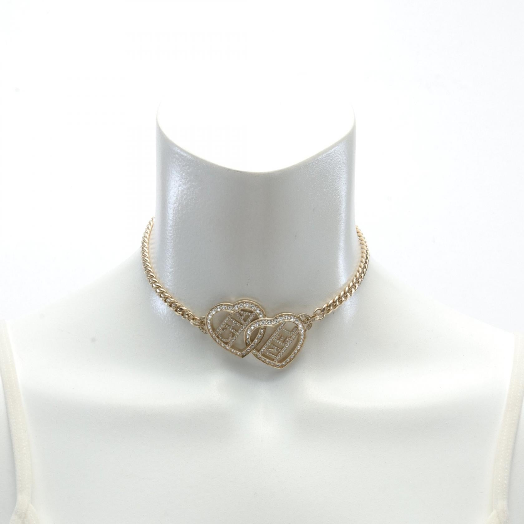 Chanel Double Heart Necklace Metal Necklace in Great Condition