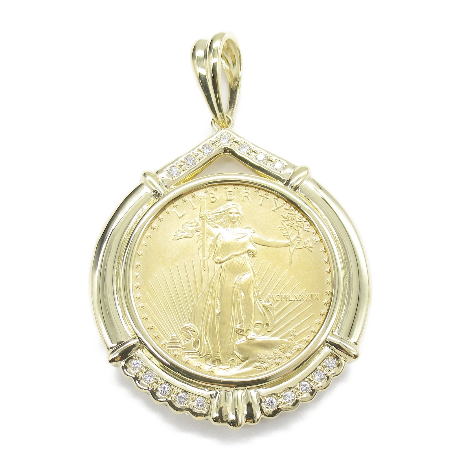 Diamond Coin Pendant K18 Yellow Gold