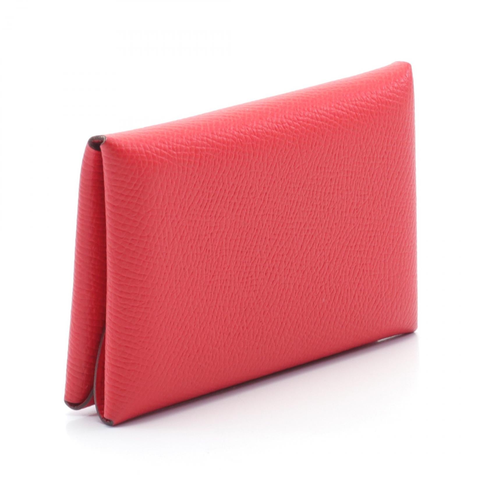 Hermes Calvi Duo Coin Case Wallet Red