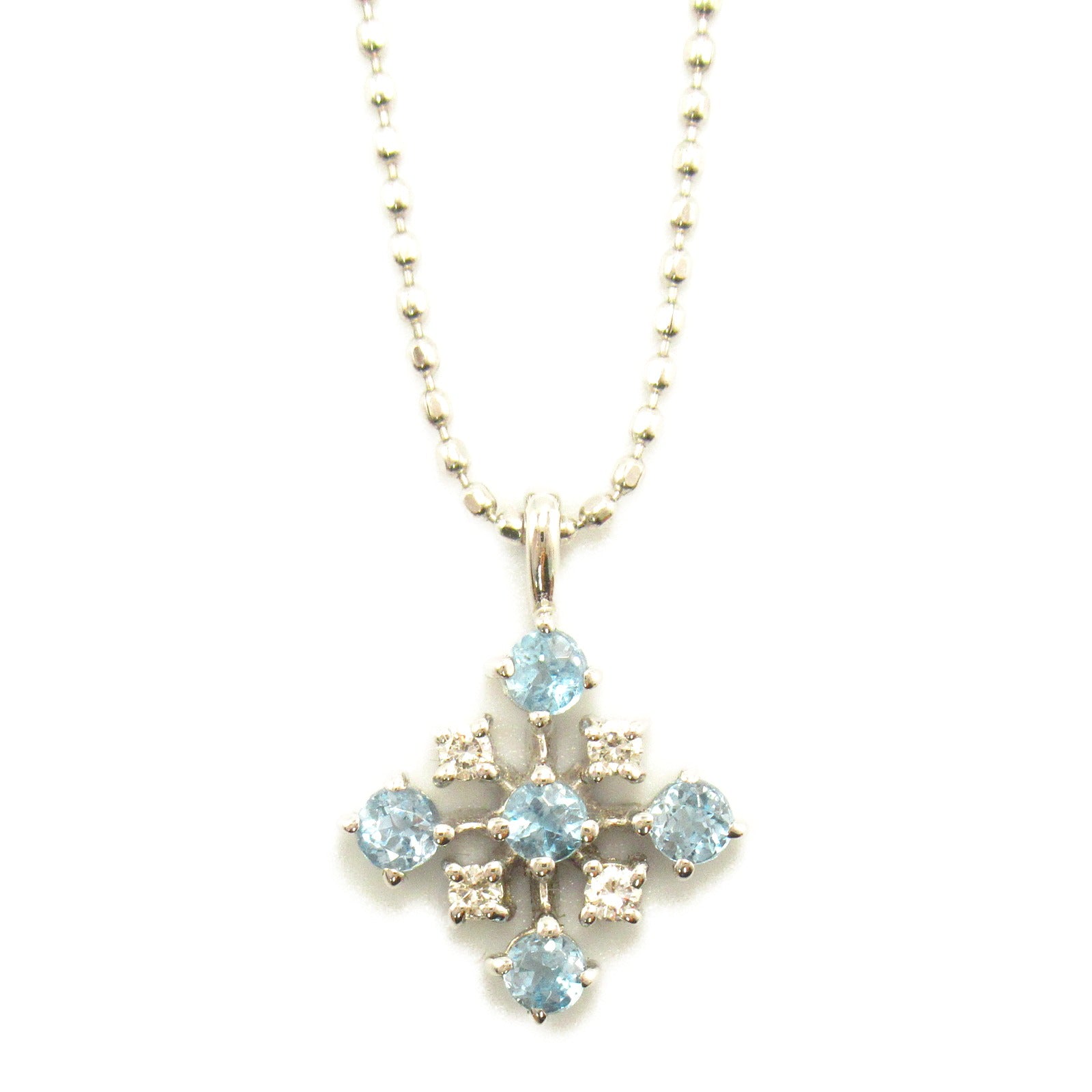 K18WG White Gold Blue Topaz Diamond Necklace