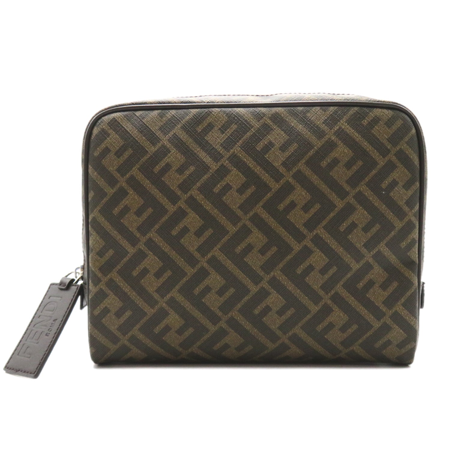 Fendi Brown PVC Coated Canvas Pouch