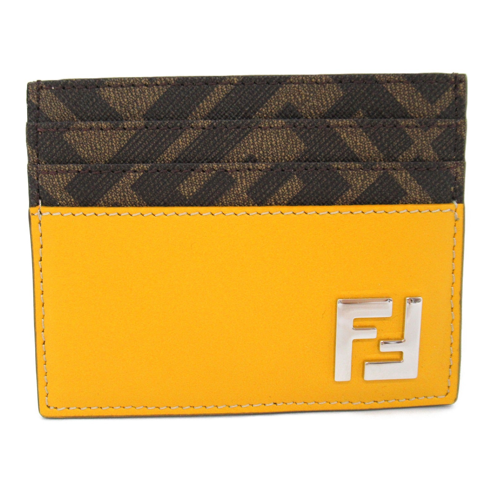 Fendi Leather Canvas Card Case Brown/Yellow