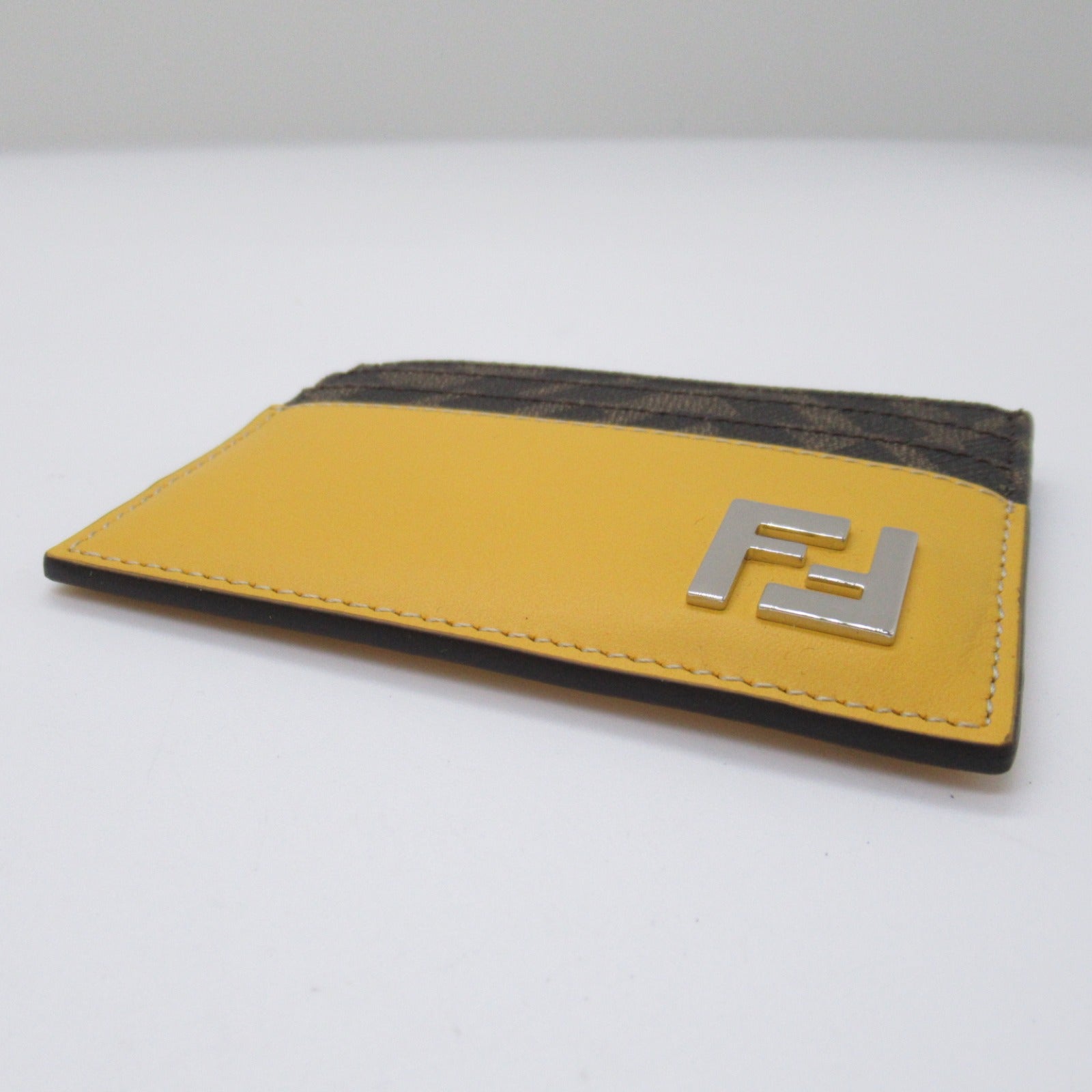 Fendi Leather Canvas Card Case Brown/Yellow