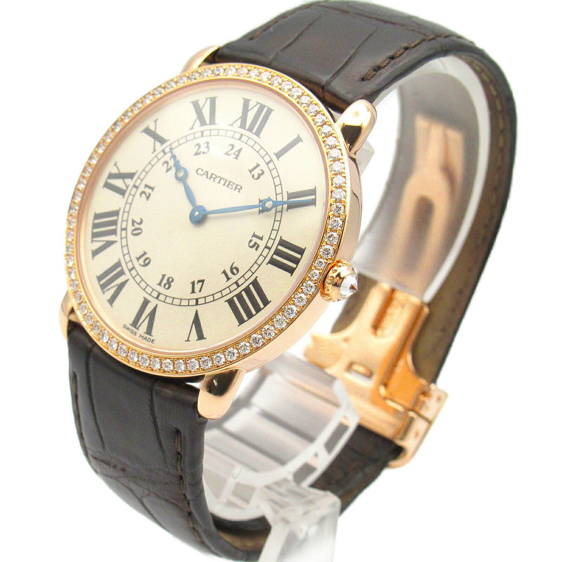 Cartier Ronde Louis Watch K18PG Pink Gold Croco