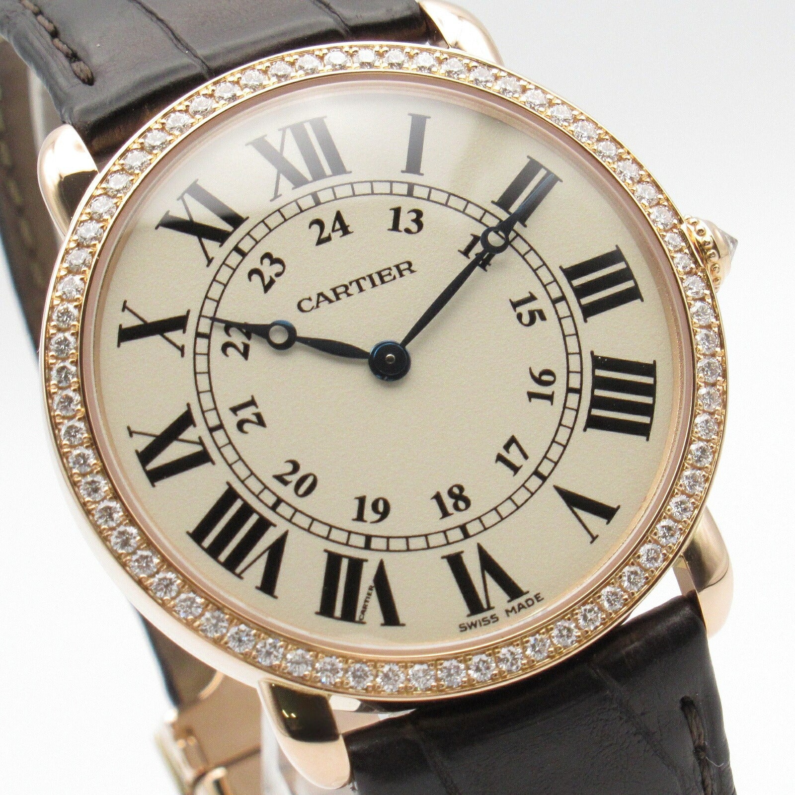 Cartier Ronde Louis Watch K18PG Pink Gold Croco