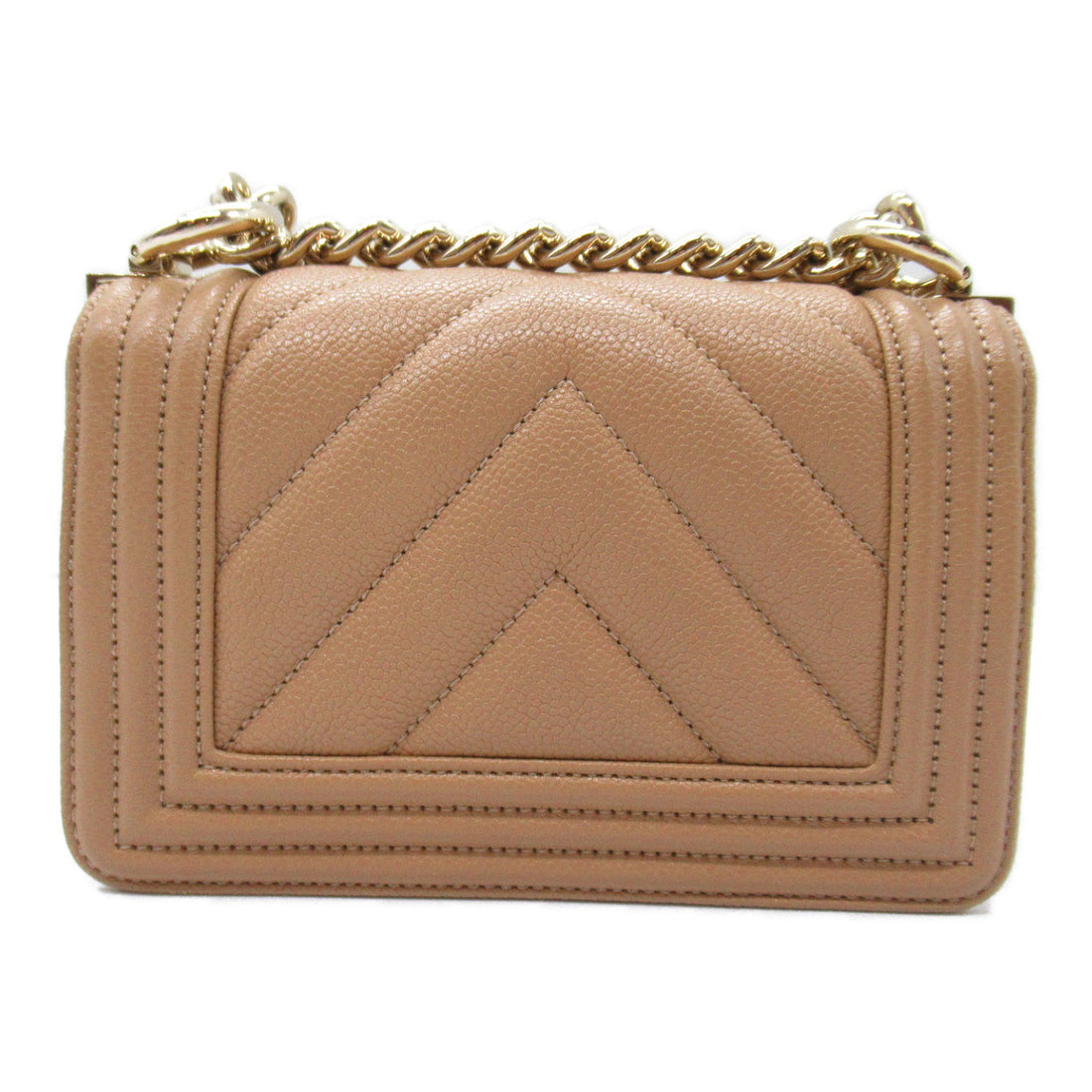 Chanel Boy V-Stitch Caviar Shoulder Bag Beige