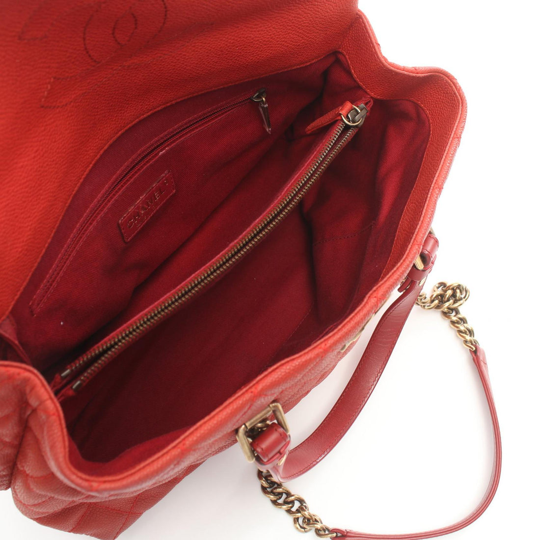 Chanel Caviar Skin Matelasse Shoulder Bag Red