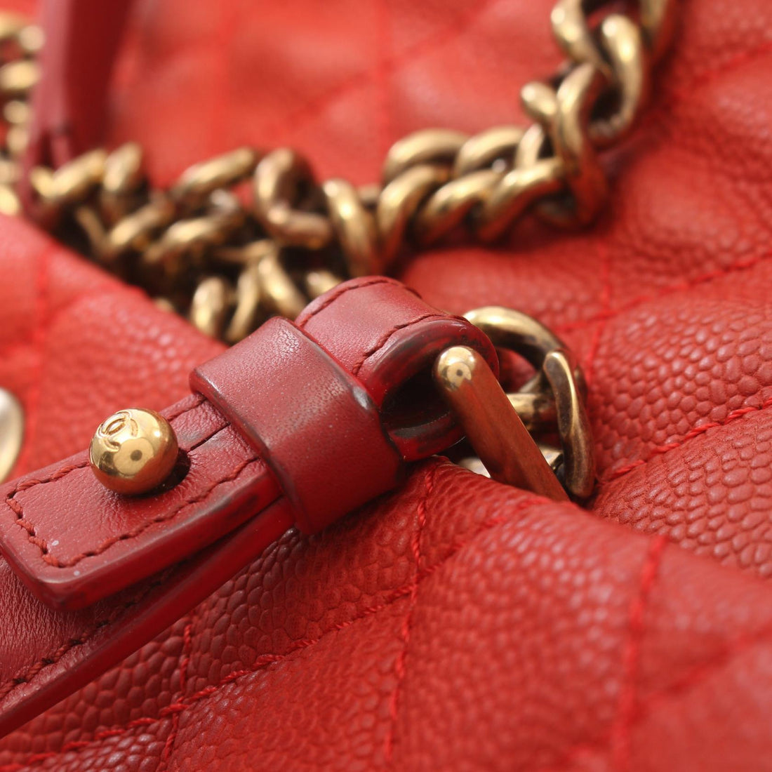 Chanel Caviar Skin Matelasse Shoulder Bag Red