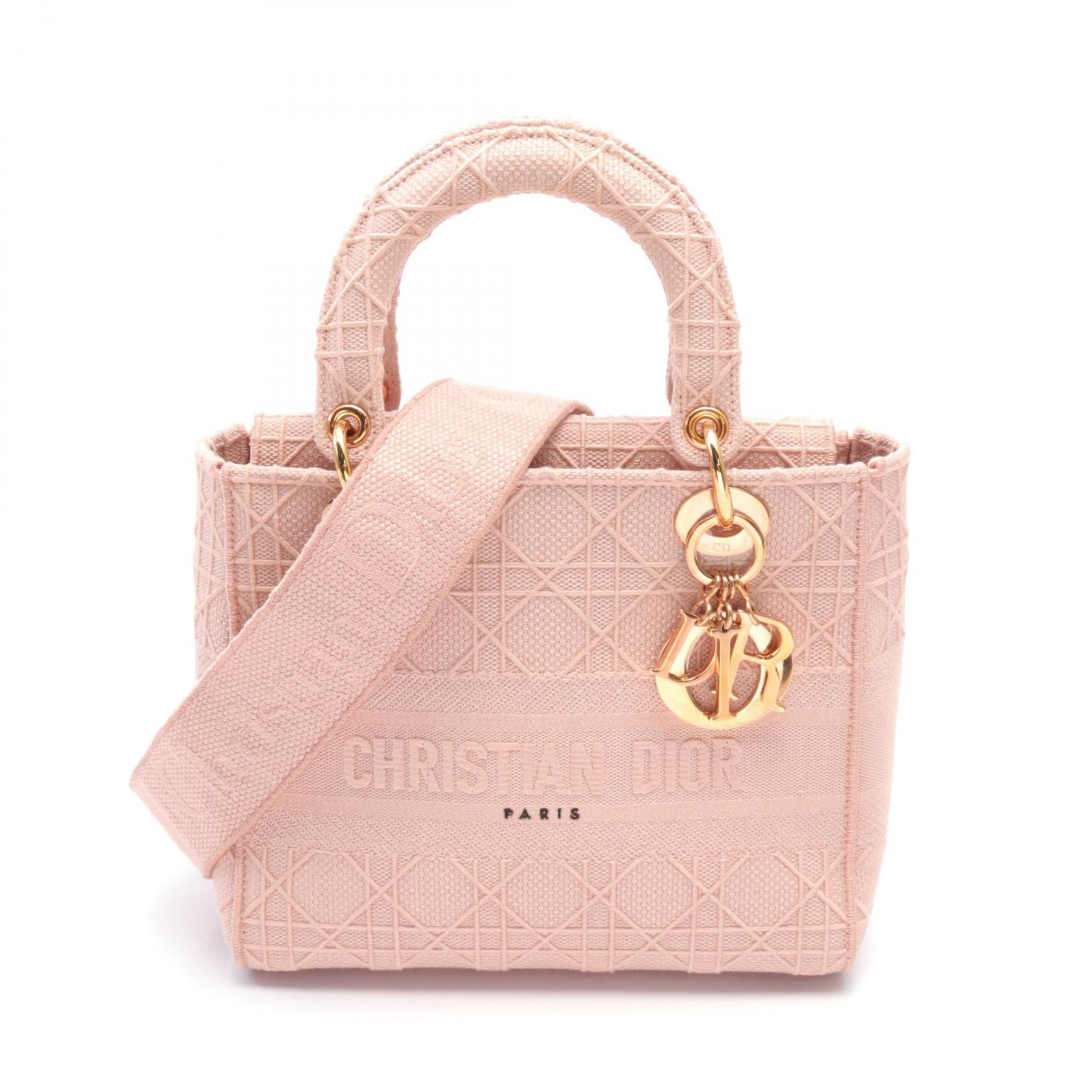 Dior Lady Dior Cannage Canvas Handbag Pink