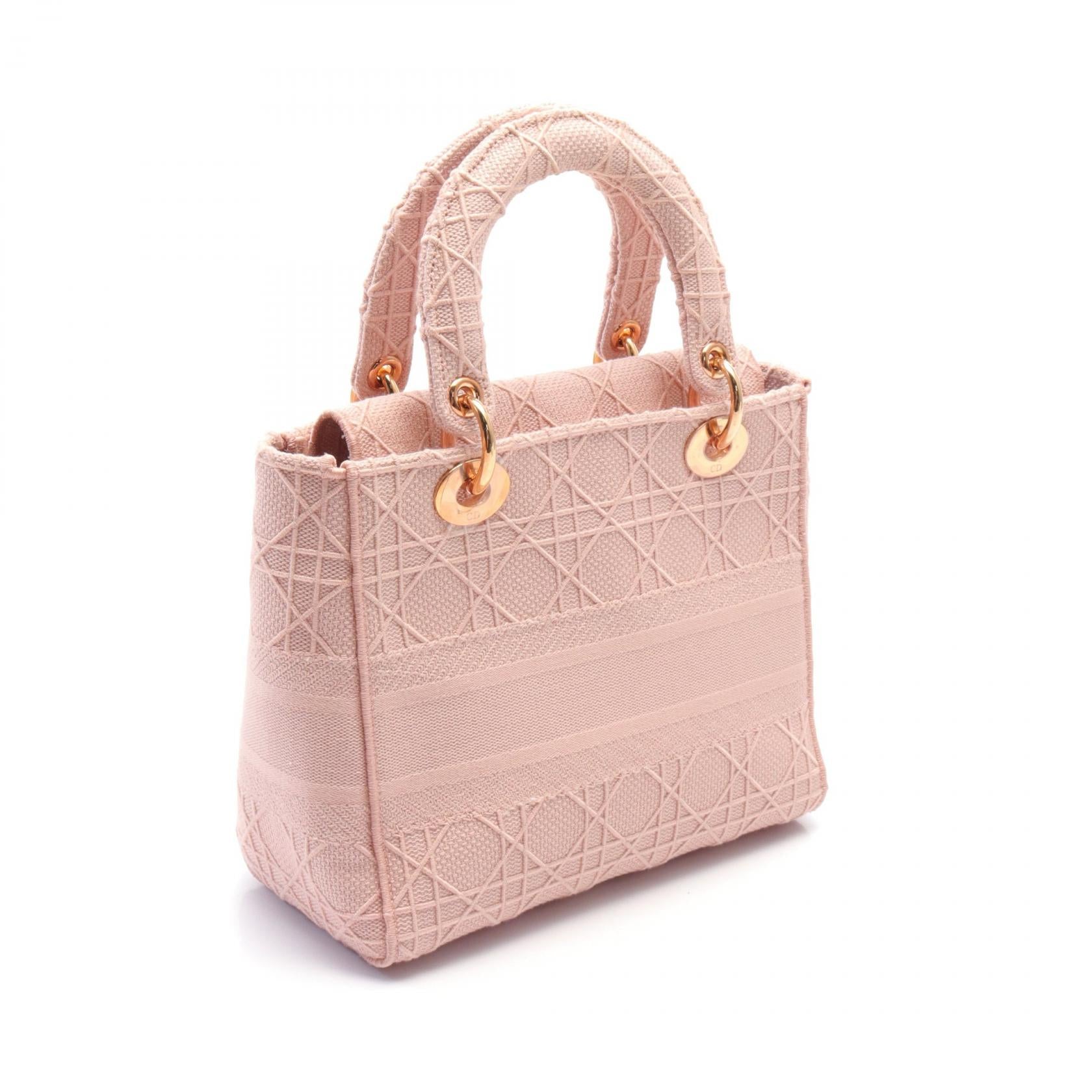 Dior Lady Dior Cannage Canvas Handbag Pink