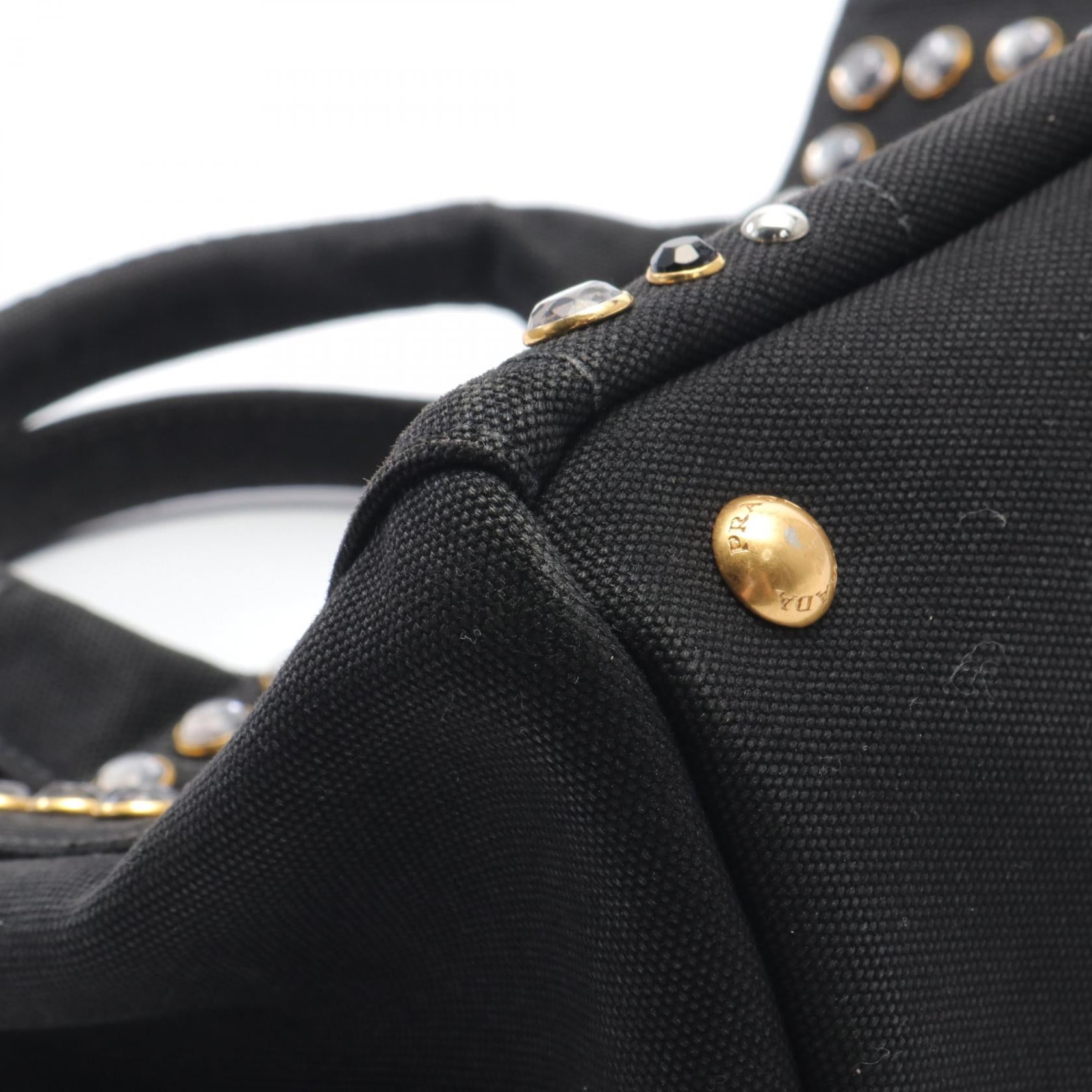 Prada Studded Canapa Tote Bag Canvas Tote Bag in Very Good Condition