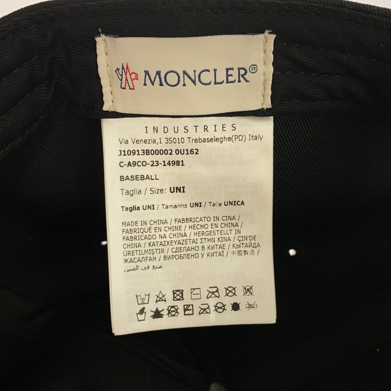 Moncler Cotton Baseball Cap Black Unisex