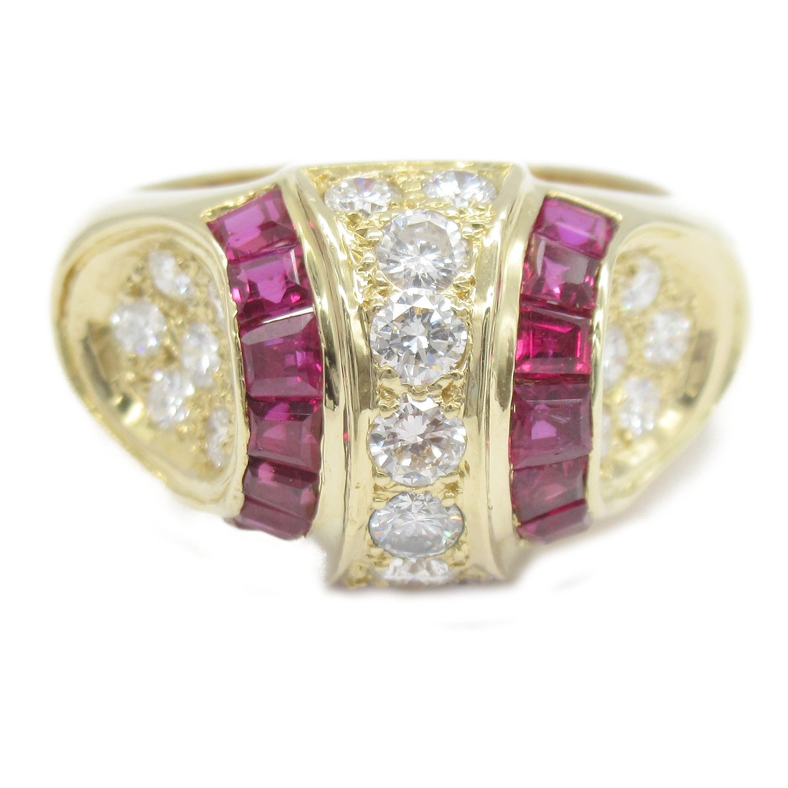 Ruby Diamond Ring K18 Yellow Gold Jewelry