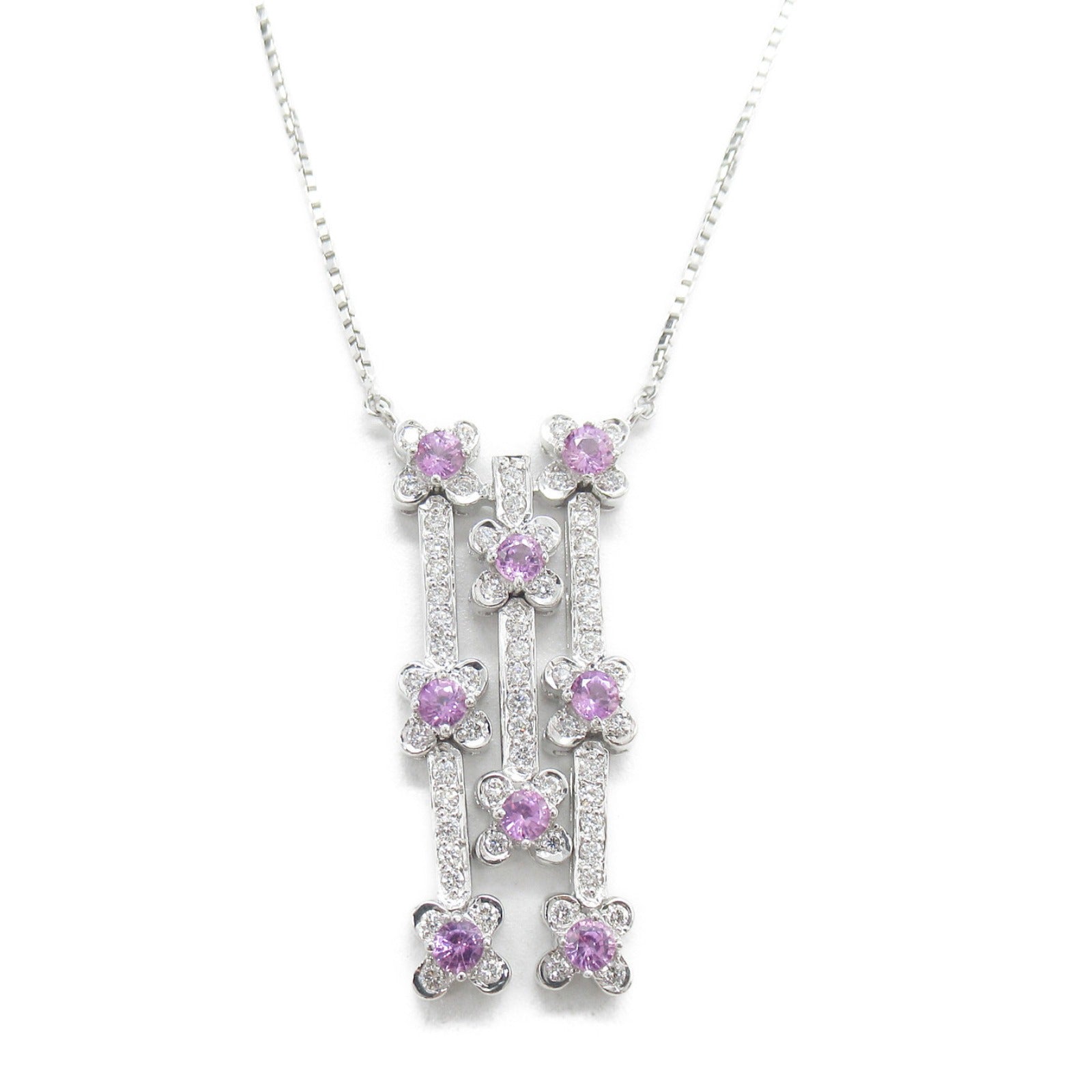 K18WG Pink Sapphire Diamond Necklace