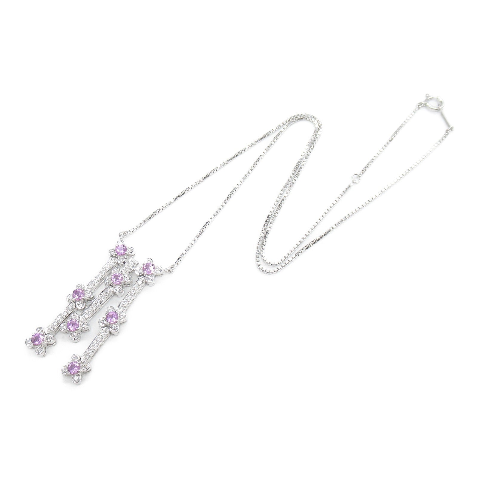 K18WG Pink Sapphire Diamond Necklace