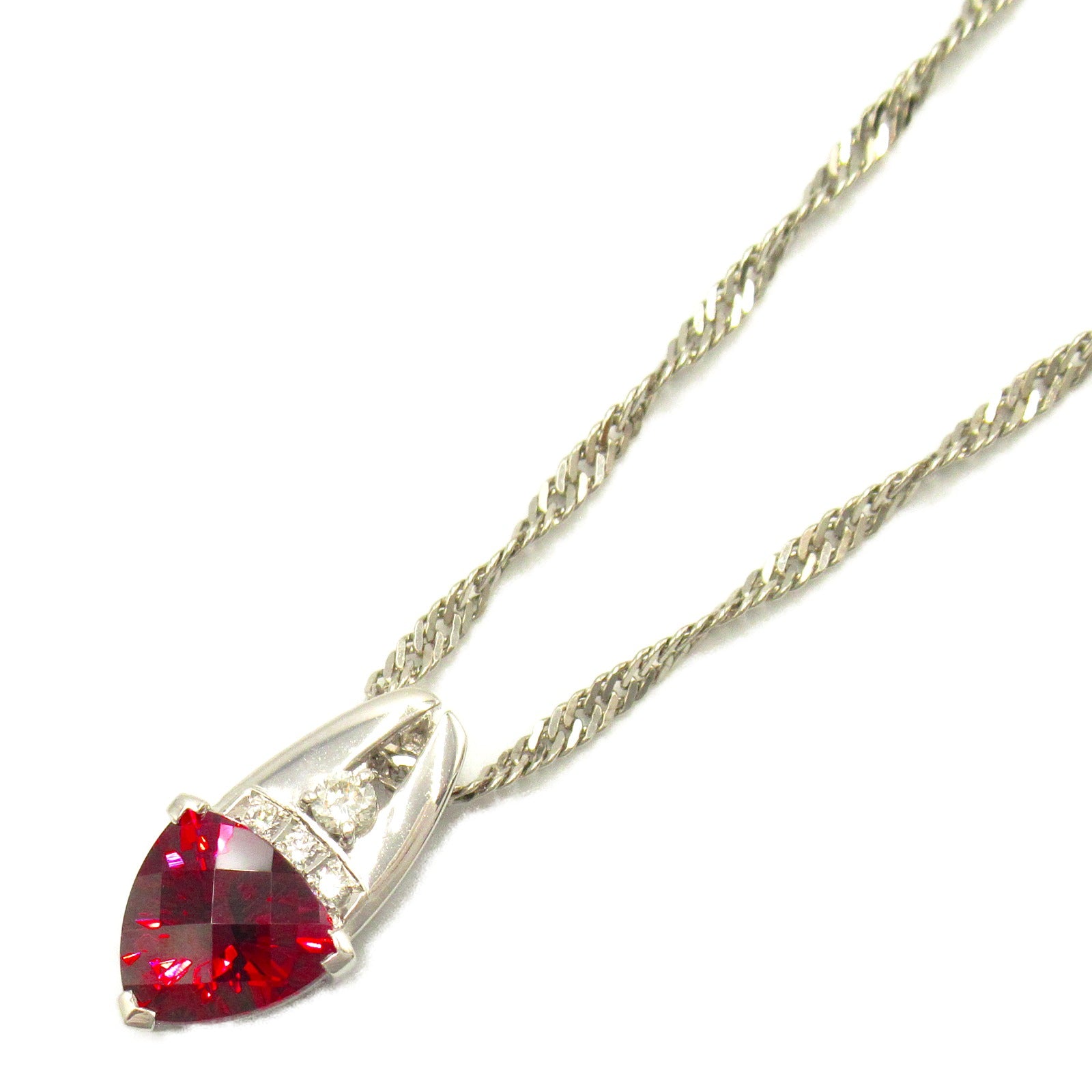 Garnet Diamond Necklace K18WG White Gold