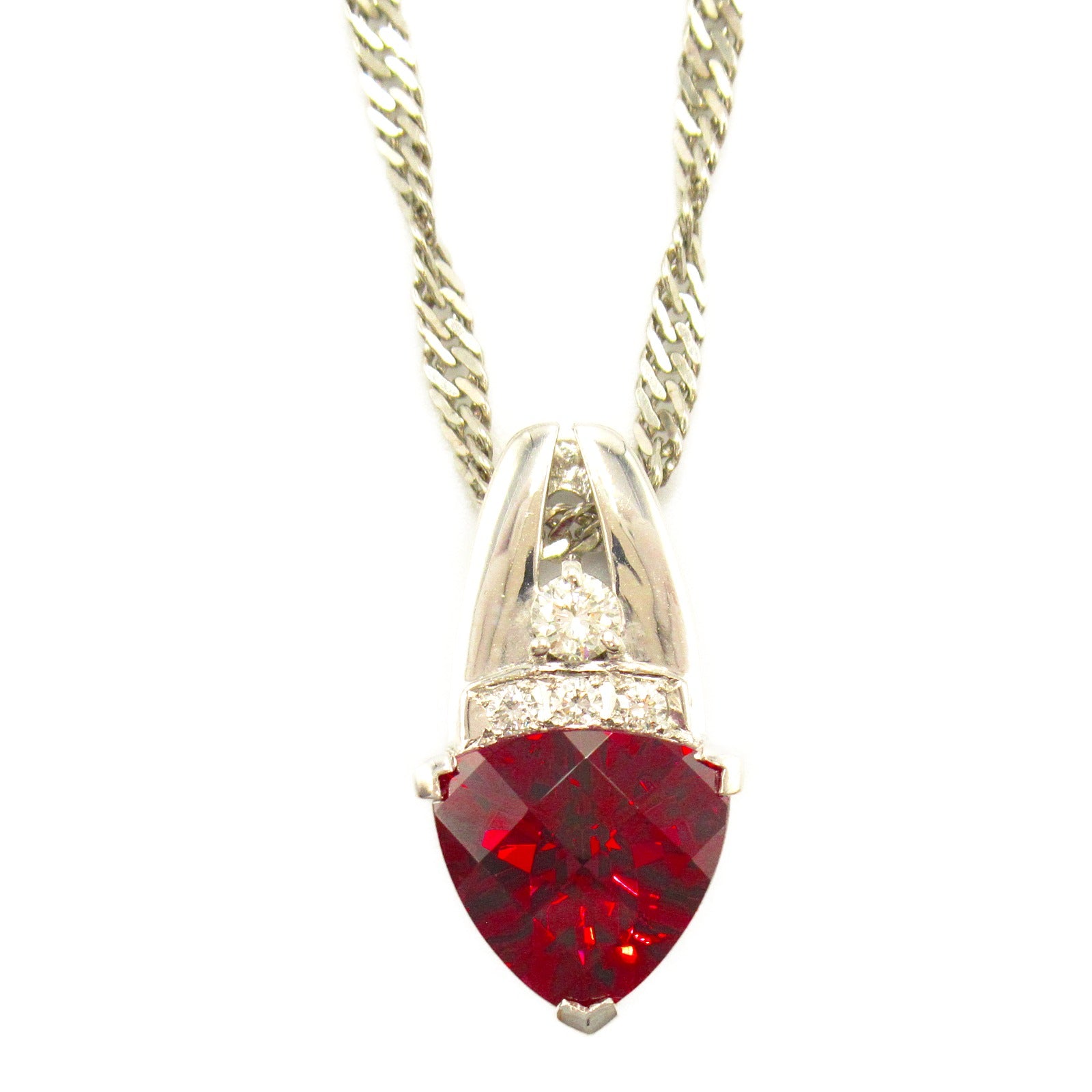 Garnet Diamond Necklace K18WG White Gold