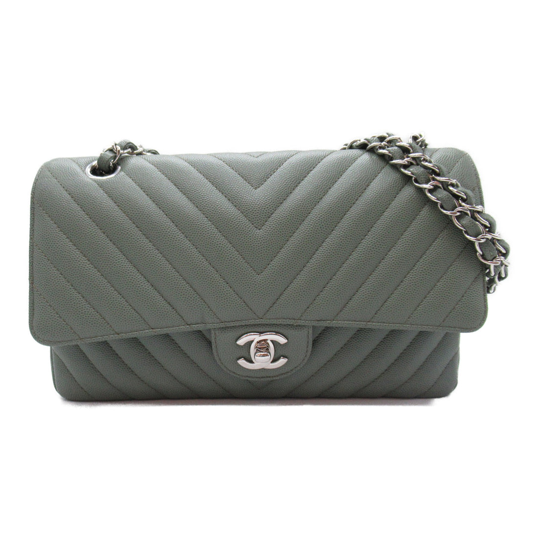 Chanel V-Stitch Chain Shoulder Bag Caviar Khaki