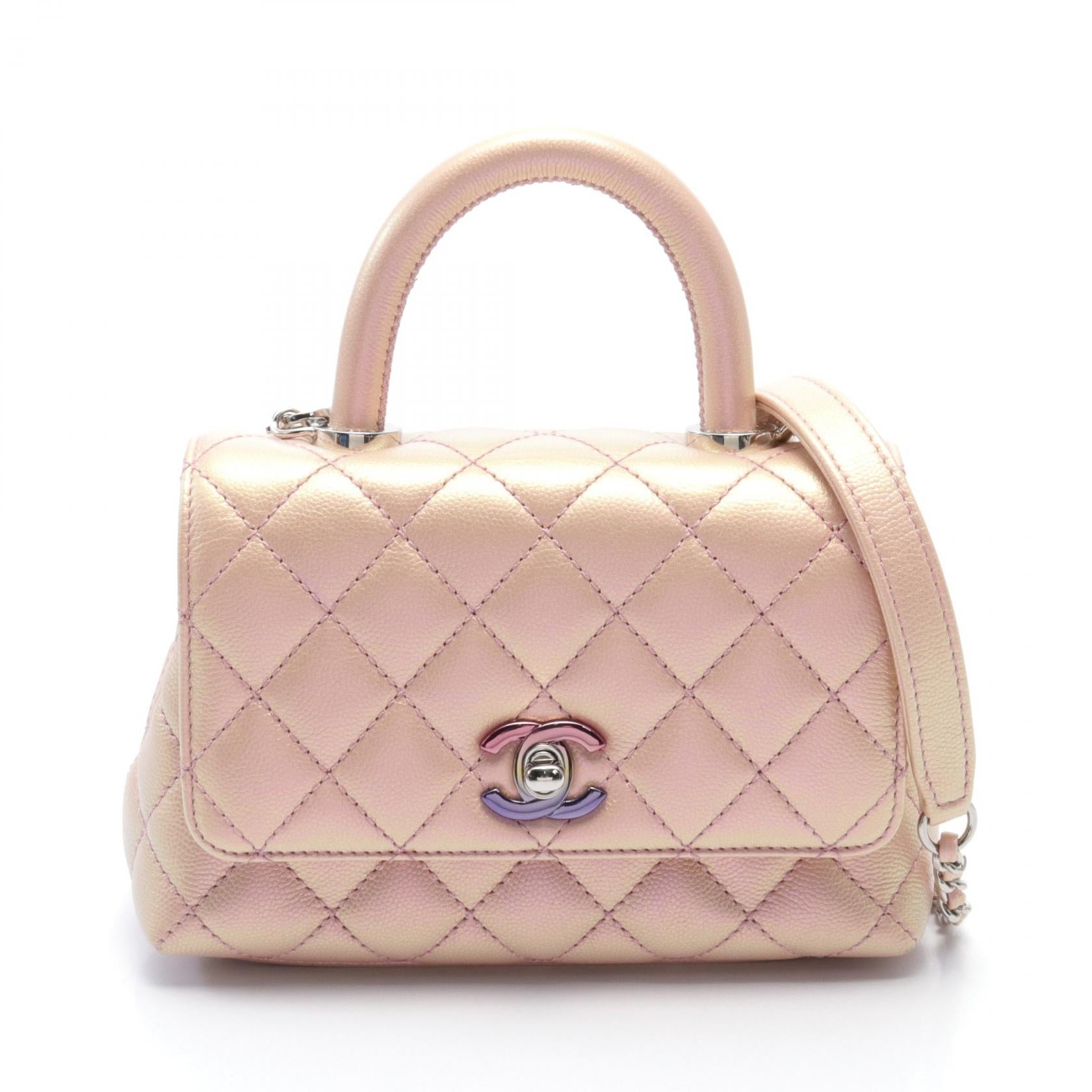 Chanel CC Quilted Caviar Top Handle Flap Bag Leather Handbag AS2215 in Very Good Condition