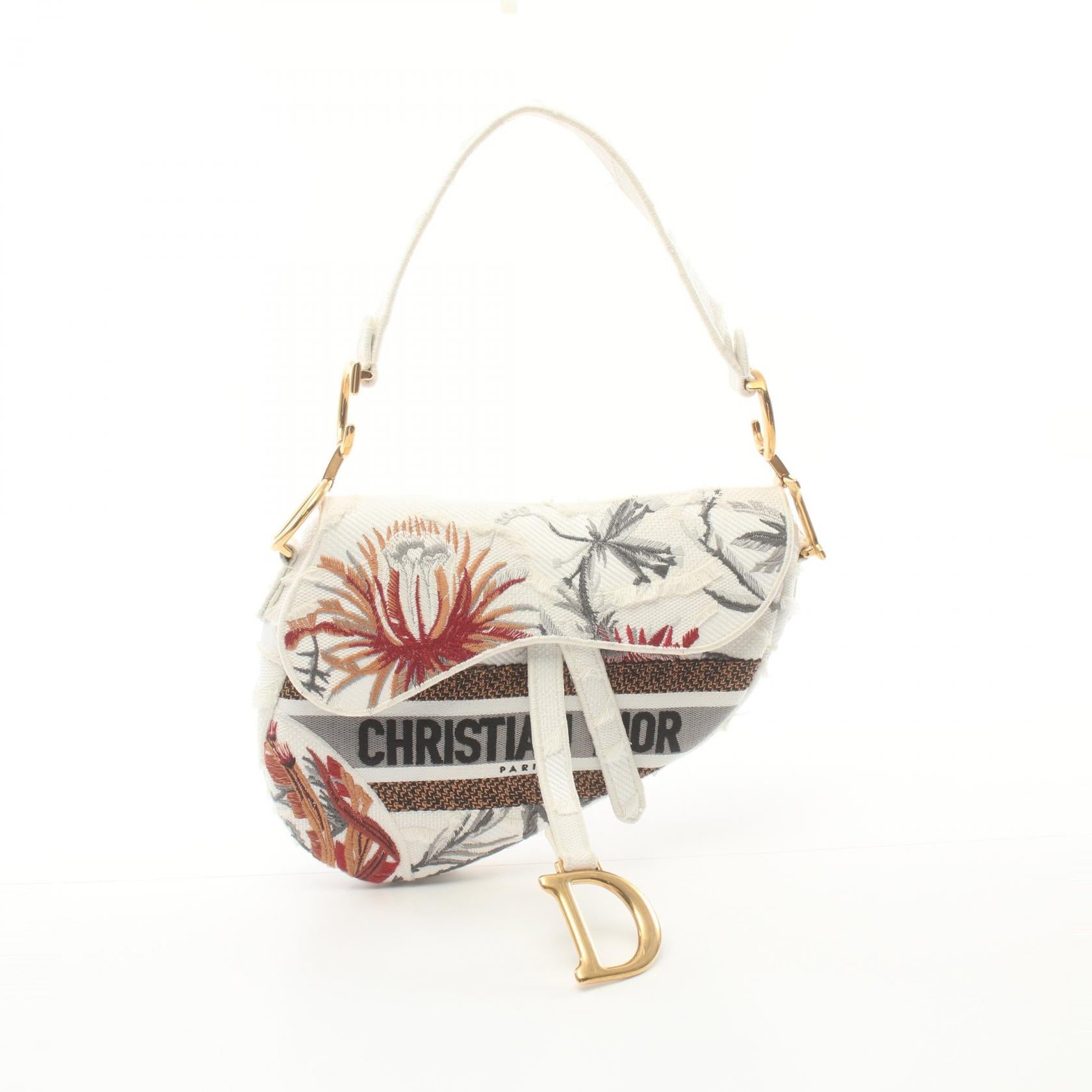 Dior Canvas Saddle Handbag White Multicolor