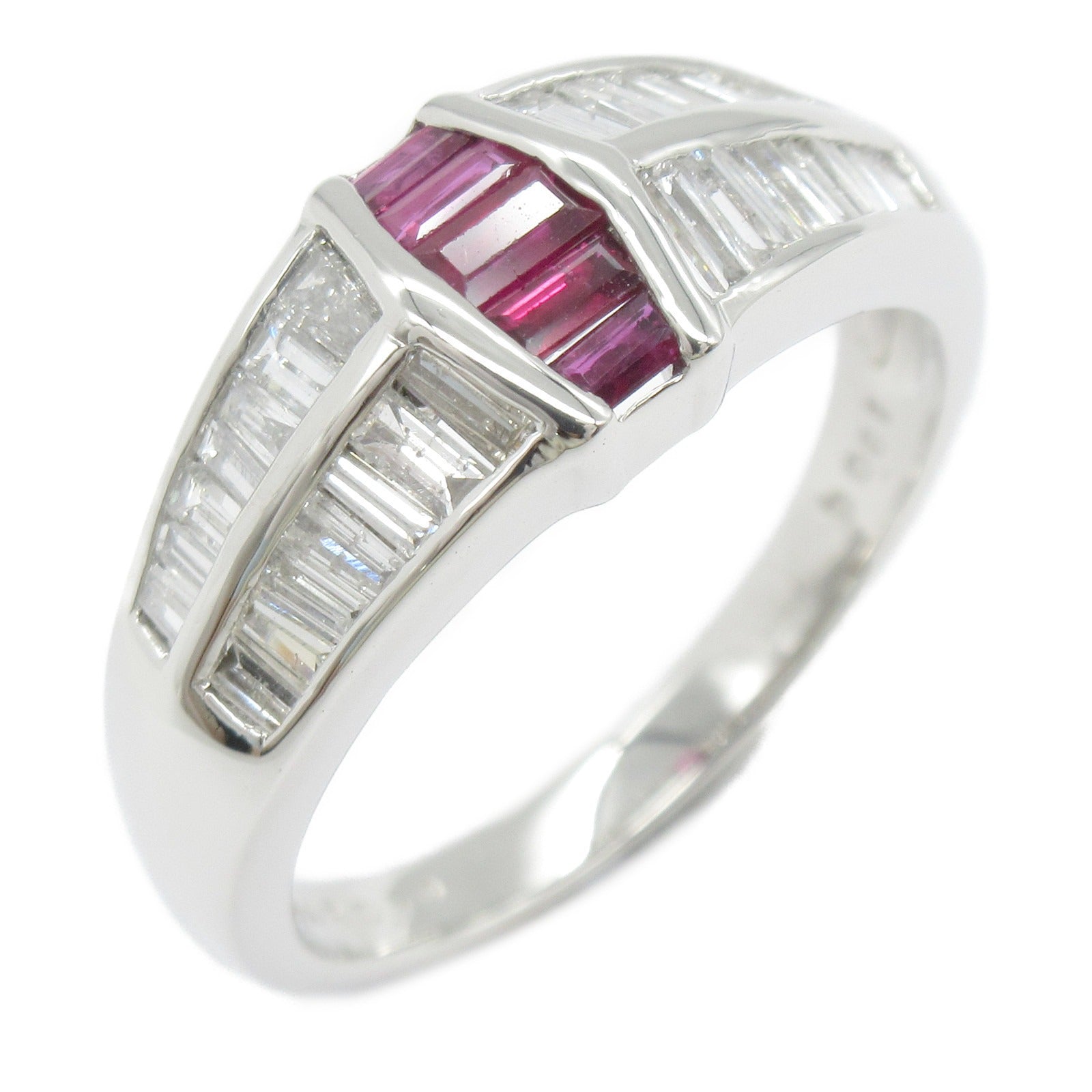 LuxUness Platinum Ruby Diamond Ring  Metal Ring in Great Condition