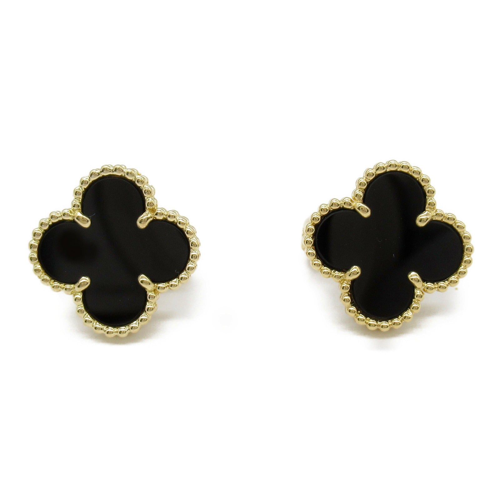 Van Cleef & Arpels Onyx K18 Yellow Gold Vintage Alhambra Earrings