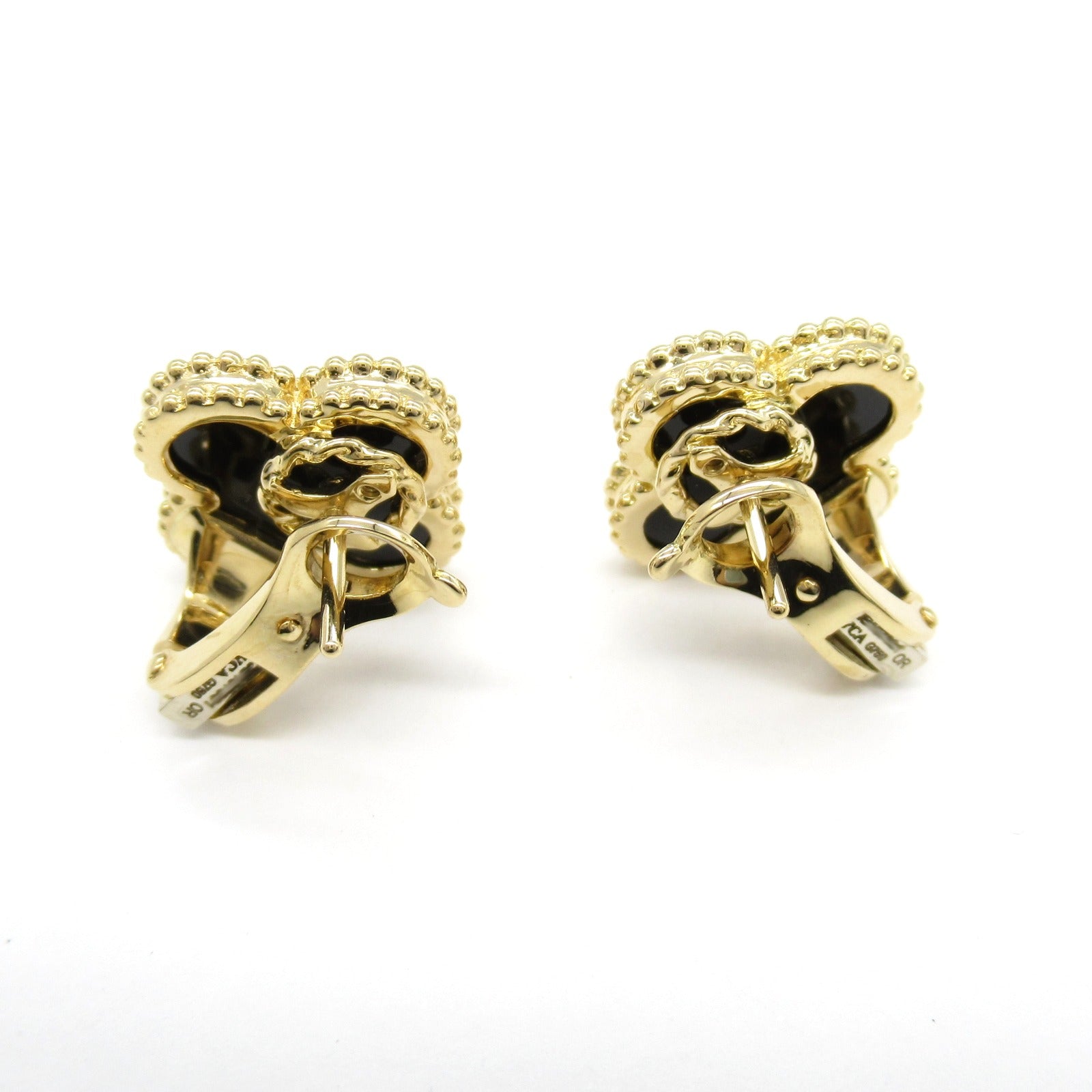 Van Cleef & Arpels Onyx K18 Yellow Gold Vintage Alhambra Earrings