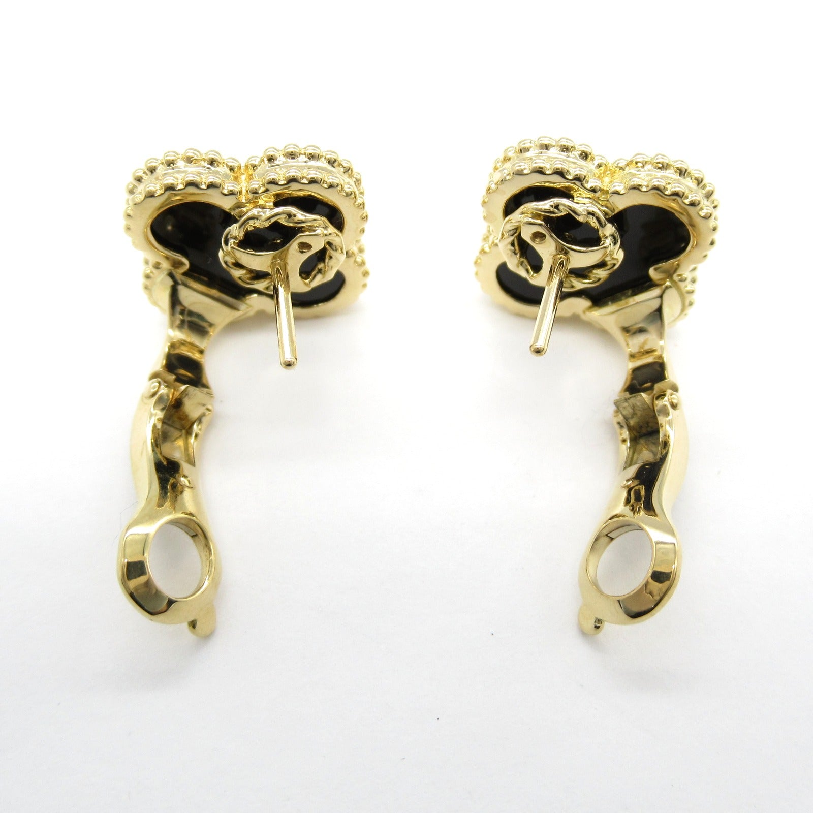 Van Cleef & Arpels Onyx K18 Yellow Gold Vintage Alhambra Earrings