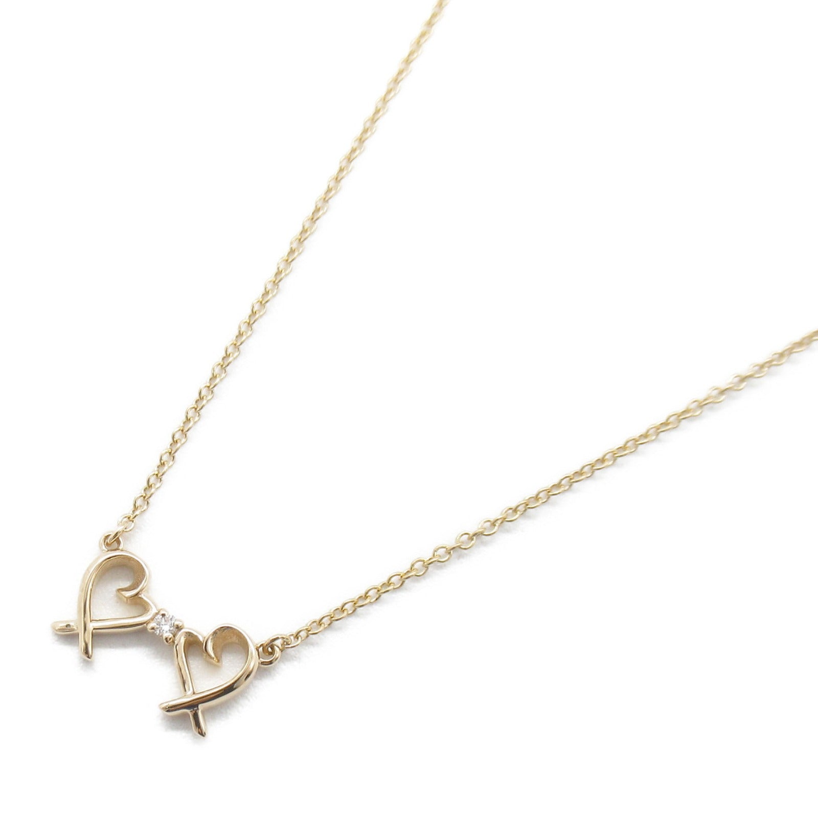 Tiffany & Co Diamond K18PG Double Loving Heart Necklace